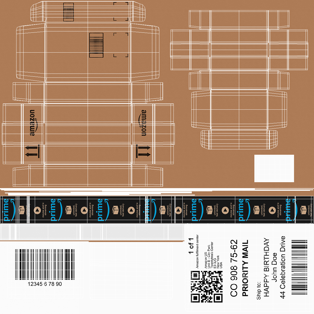 3D Amazon Parcels Box 26x18x7