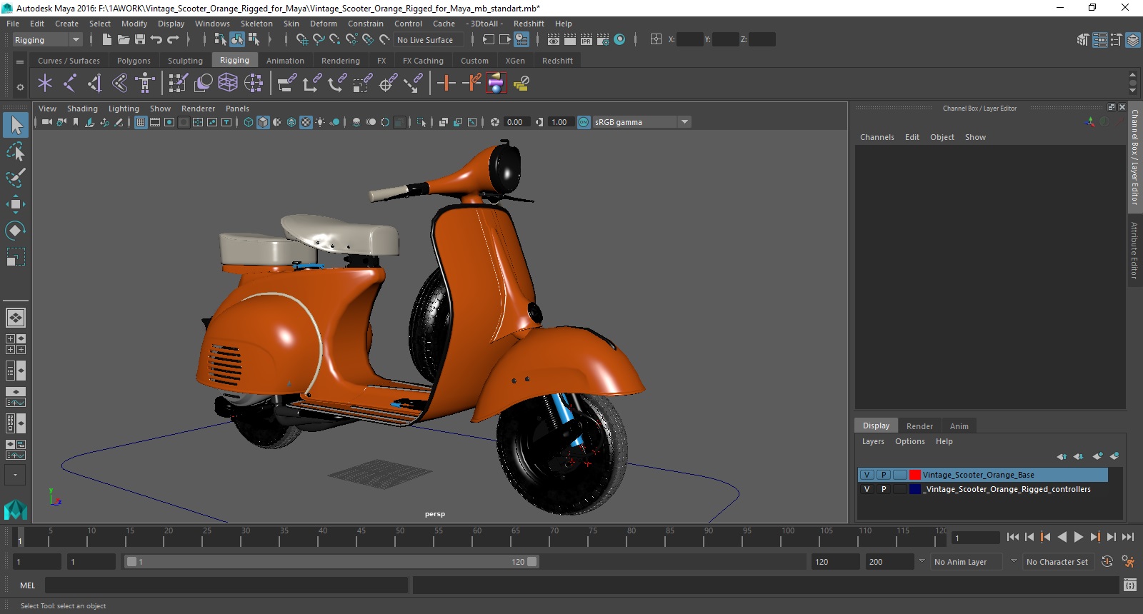 3D Vintage Scooter Orange Rigged for Maya model