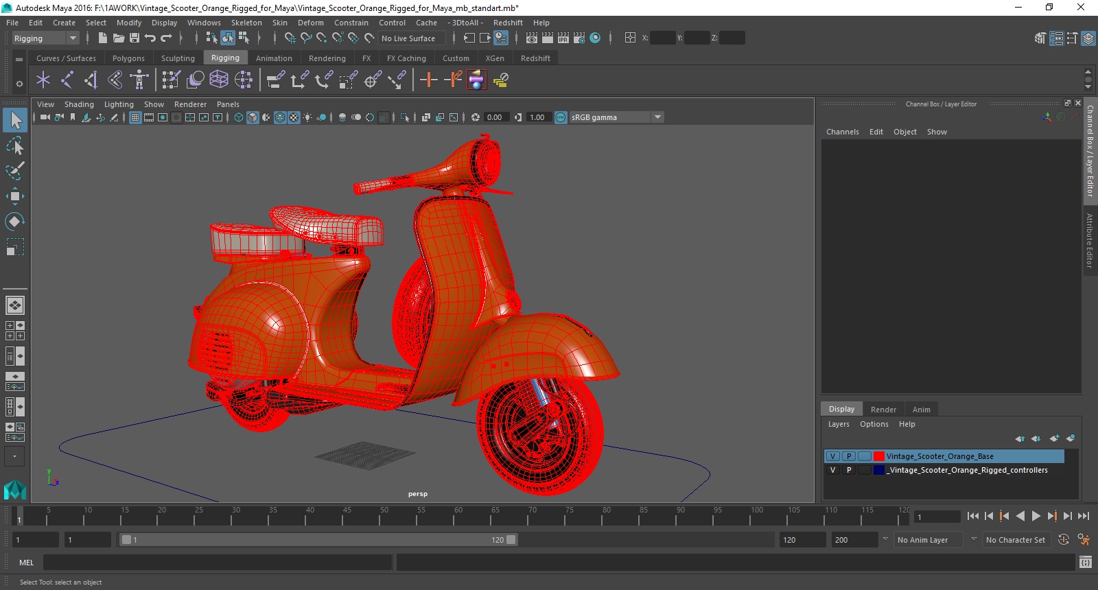 3D Vintage Scooter Orange Rigged for Maya model