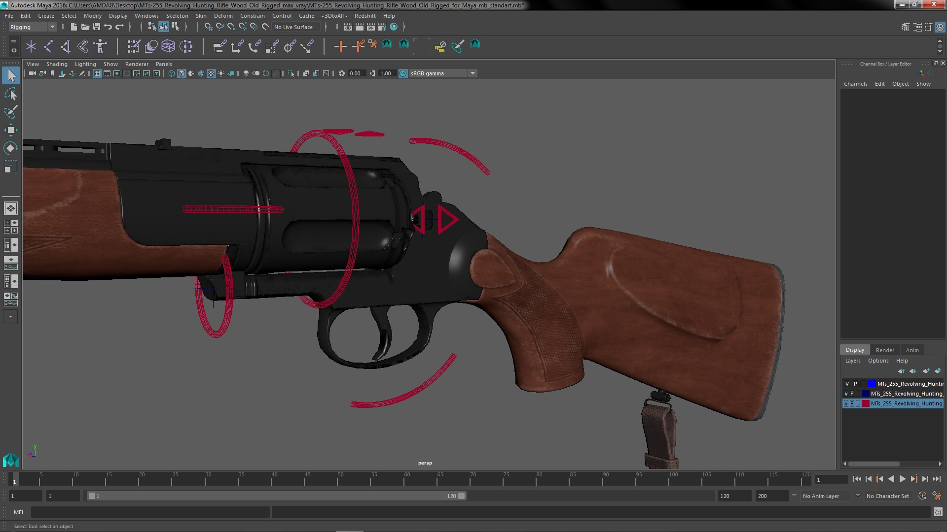 3D MTs-255 Revolving Hunting Rifle Wood Old Rigged for Maya