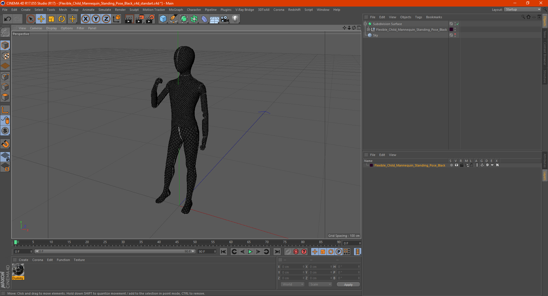 Flexible Child Mannequin Standing Pose Black 3D model