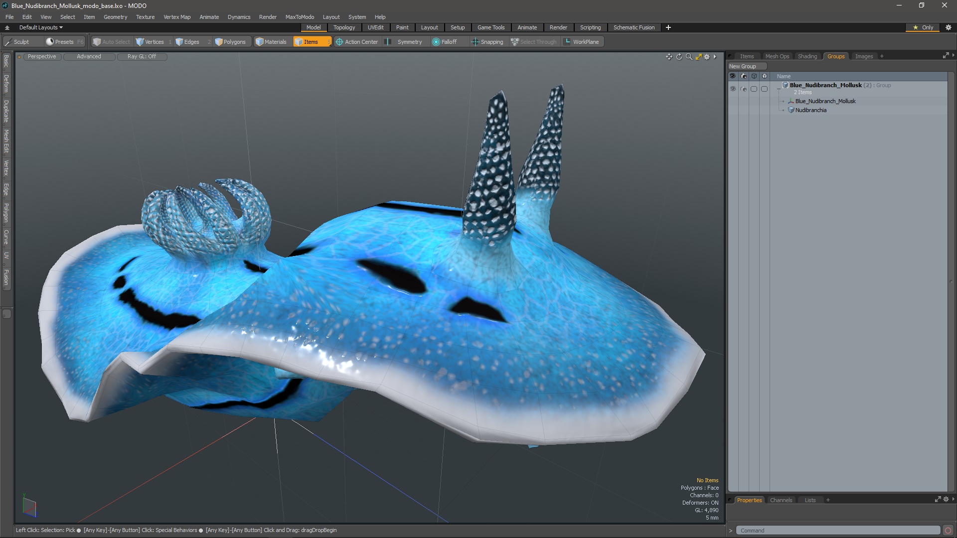 3D Blue Nudibranch Mollusk model