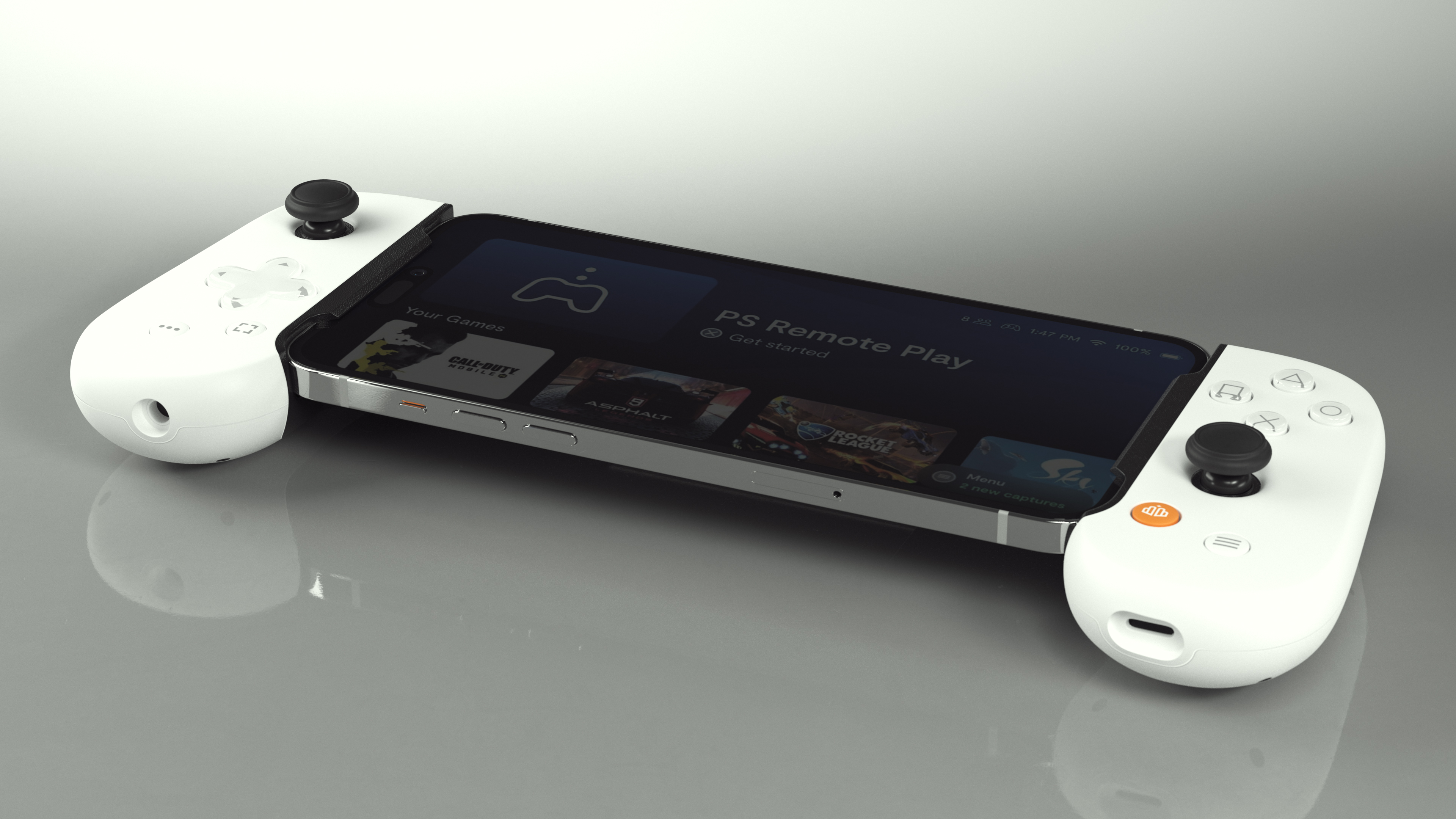 Backbone One Assembled with iPhone 14 Pro Max Silver 3D