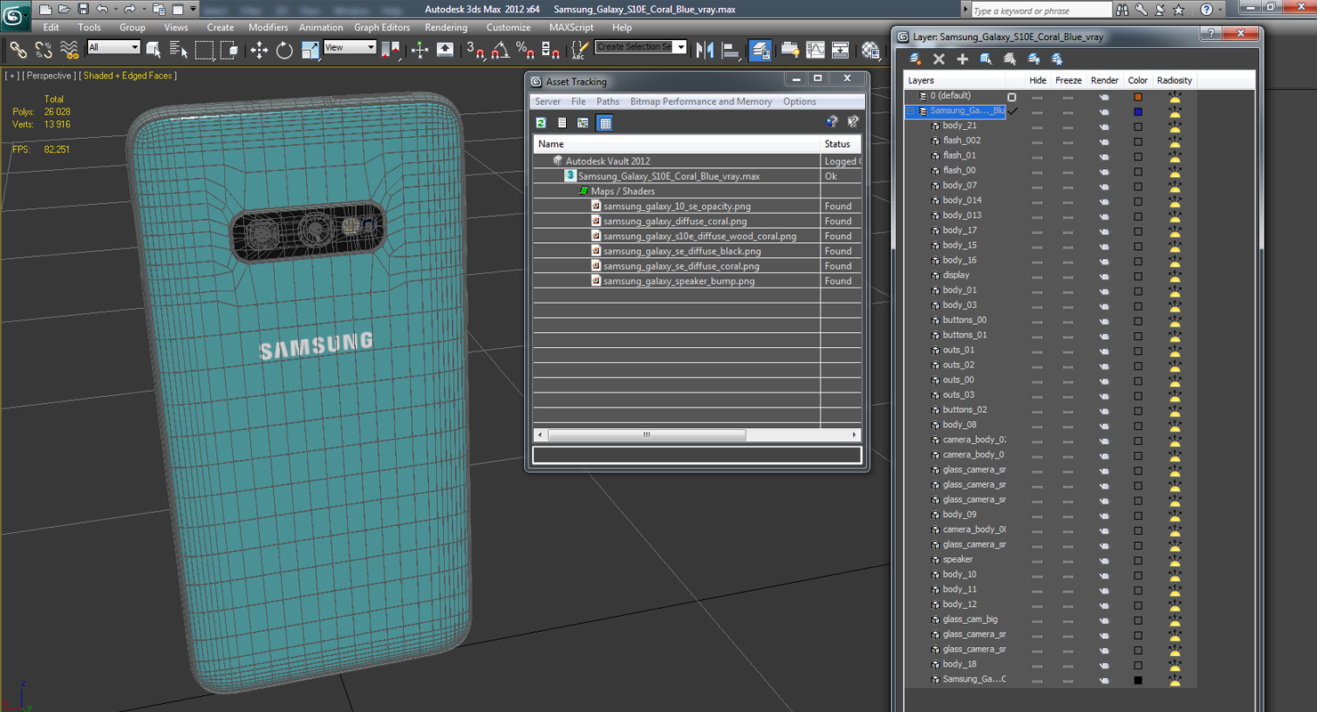 3D model Samsung Galaxy S10E Coral Blue