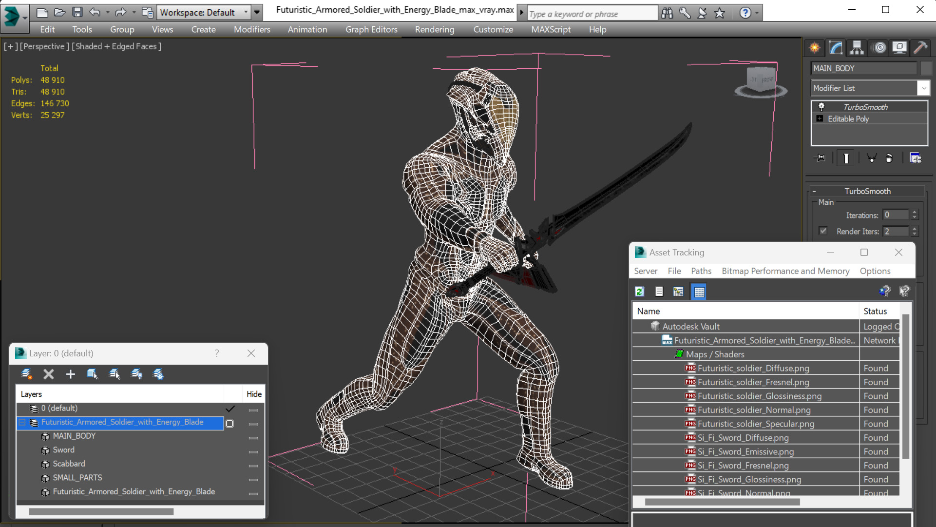 Futuristic Armored Soldier with Energy Blade 3D model