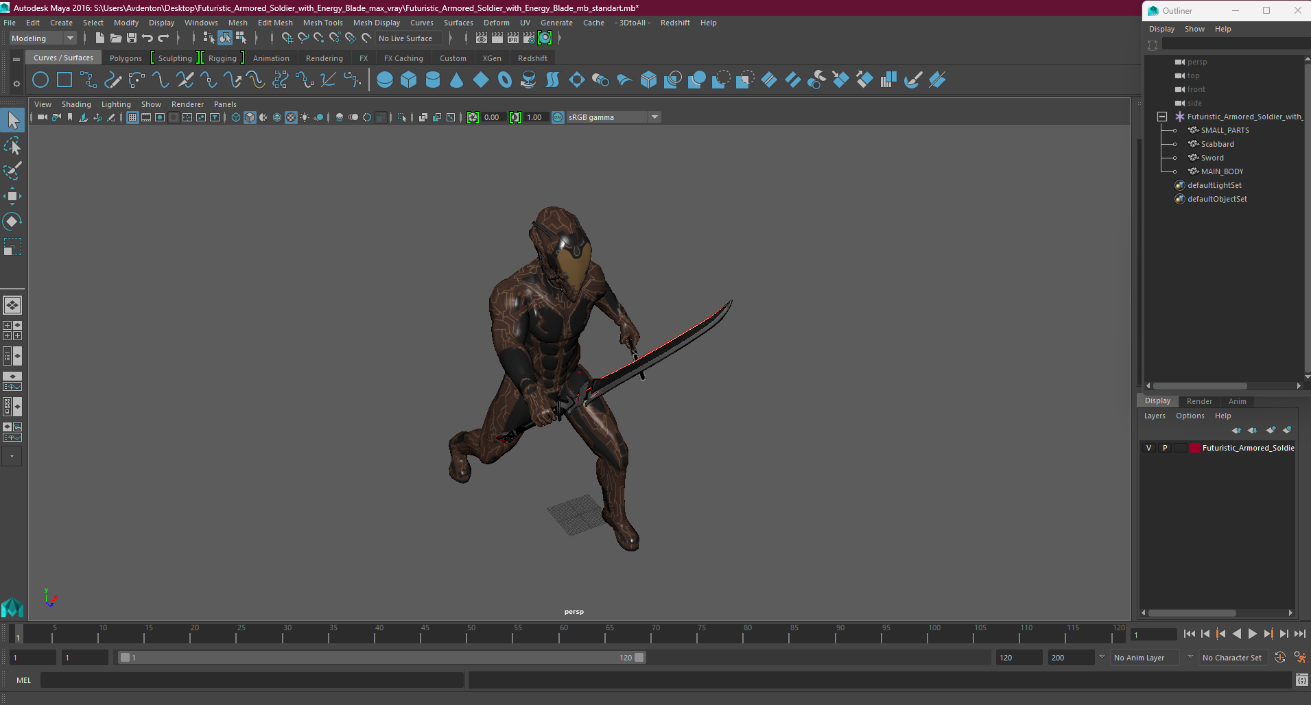 Futuristic Armored Soldier with Energy Blade 3D model