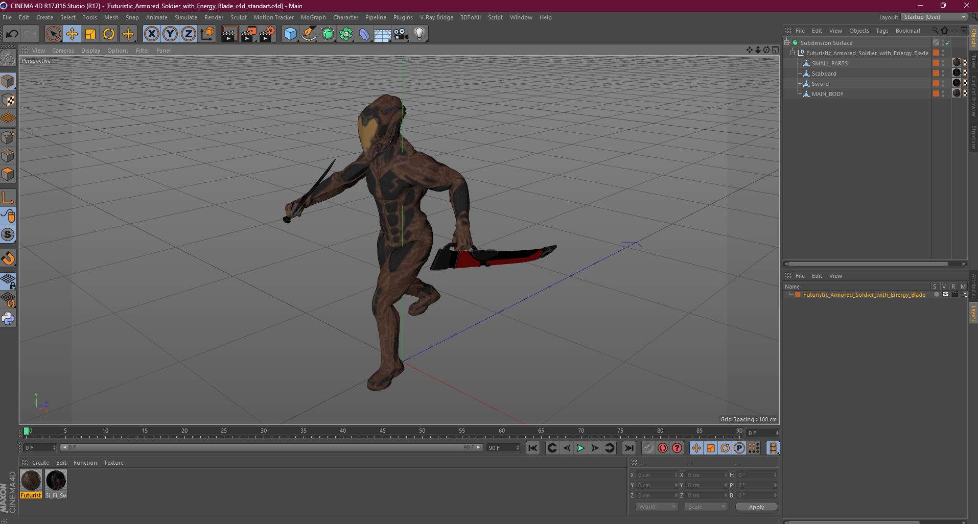 Futuristic Armored Soldier with Energy Blade 3D model