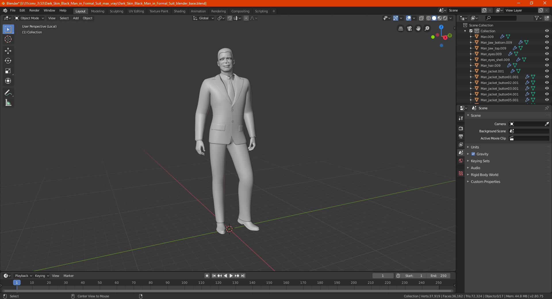 Dark Skin Black Man in Formal Suit 3D model
