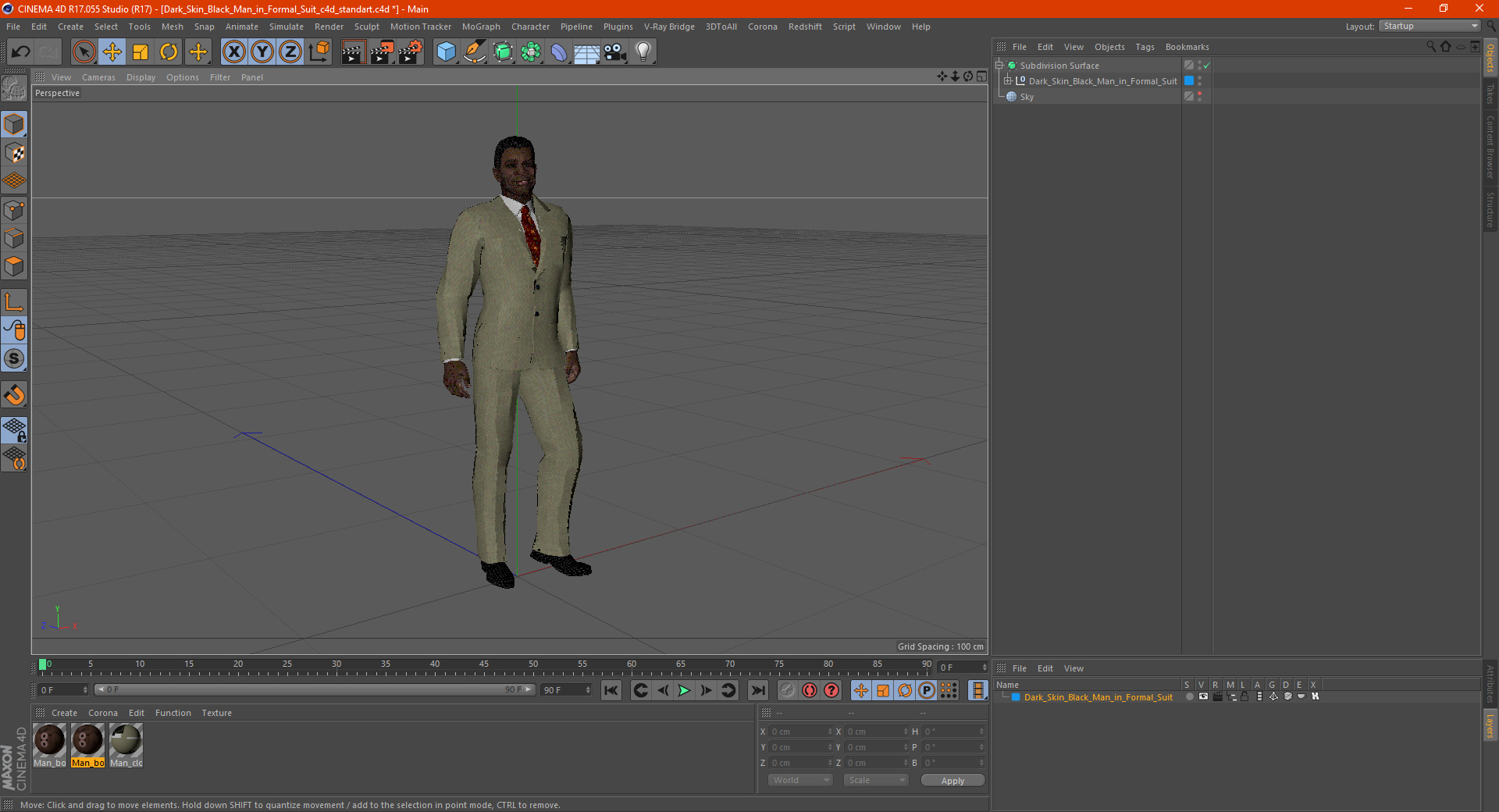 Dark Skin Black Man in Formal Suit 3D model