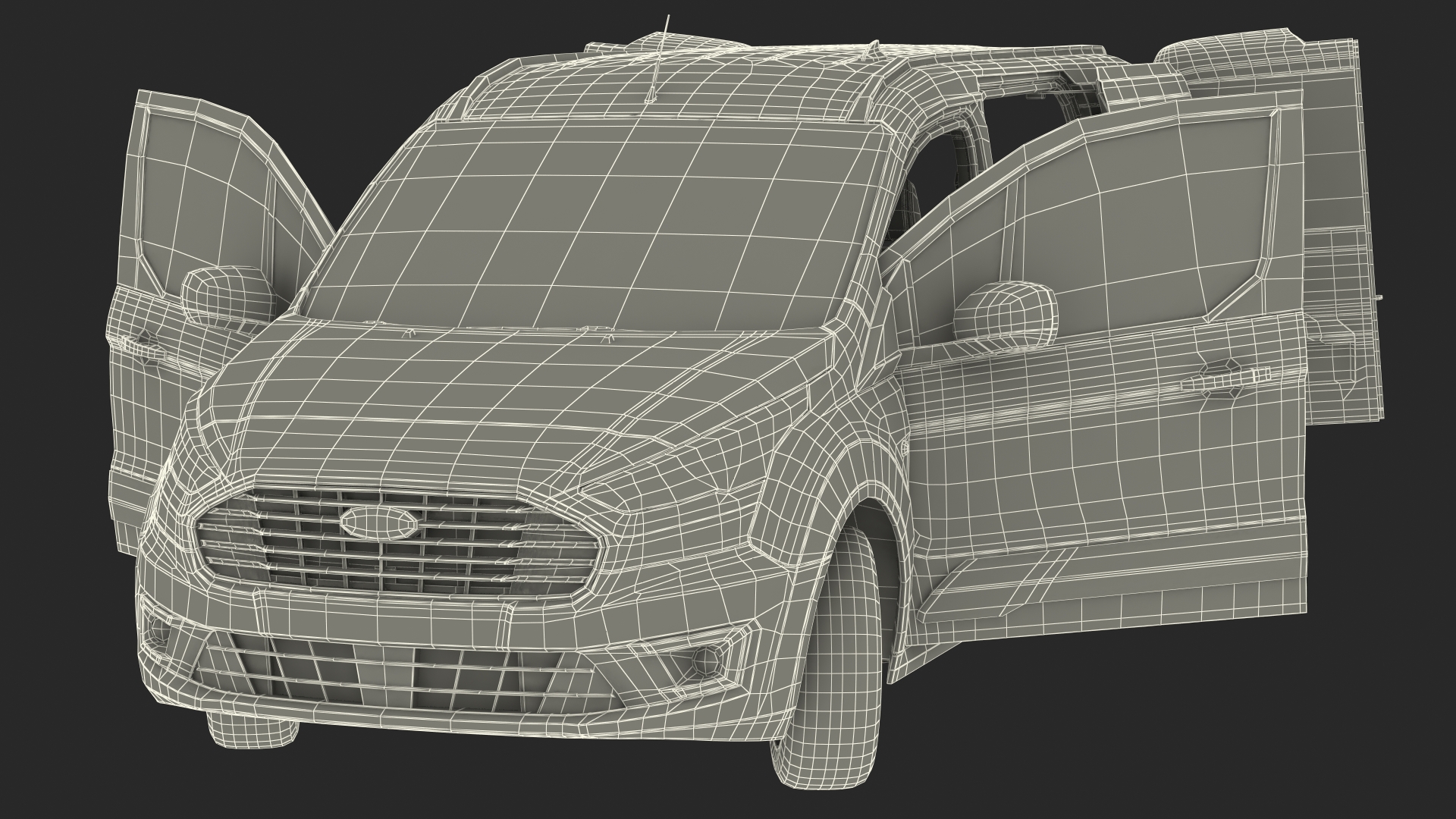 3D Ford Transit Connect Barn Doors Gray Rigged model