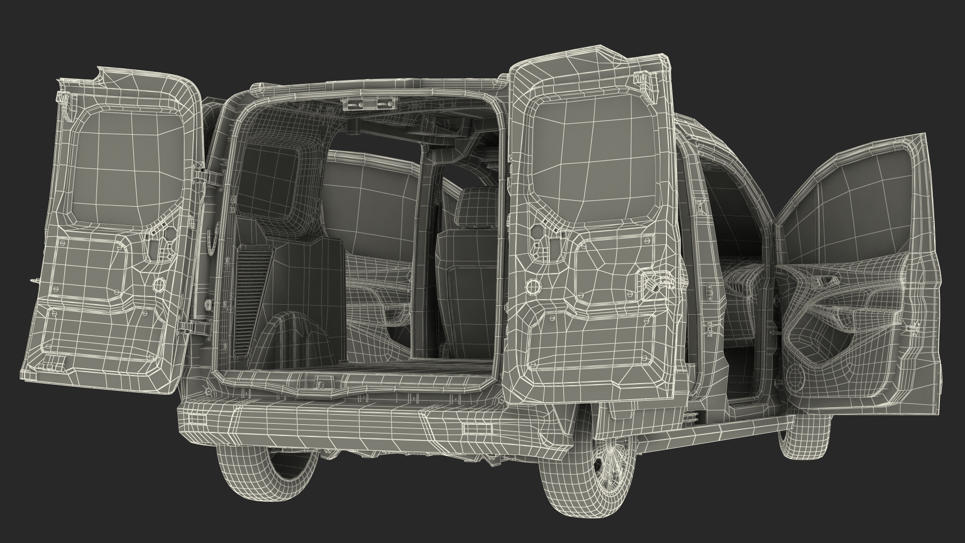 3D Ford Transit Connect Barn Doors Gray Rigged model