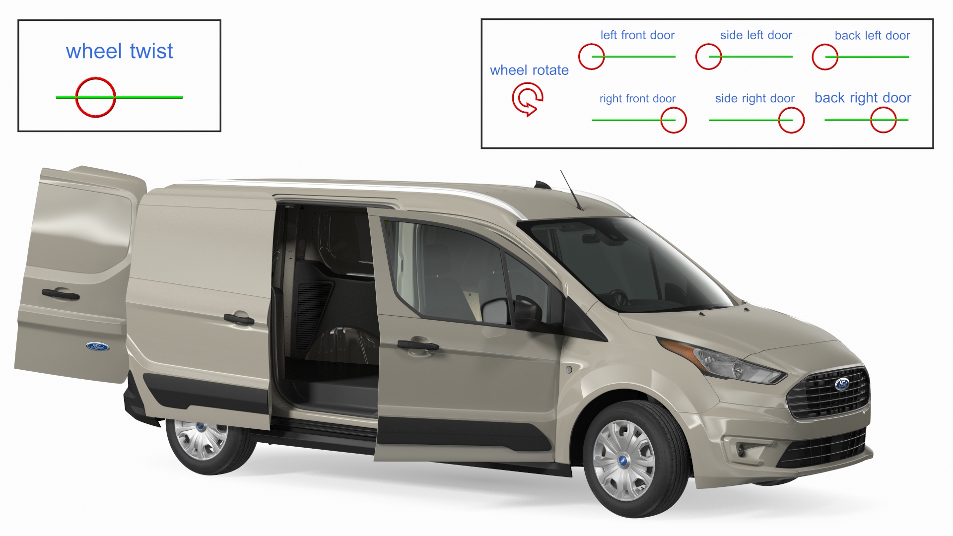 3D Ford Transit Connect Barn Doors Gray Rigged model