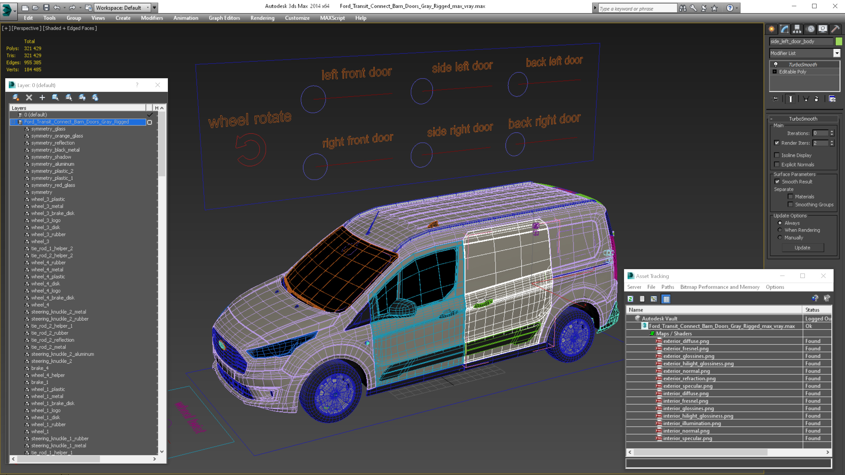 3D Ford Transit Connect Barn Doors Gray Rigged model