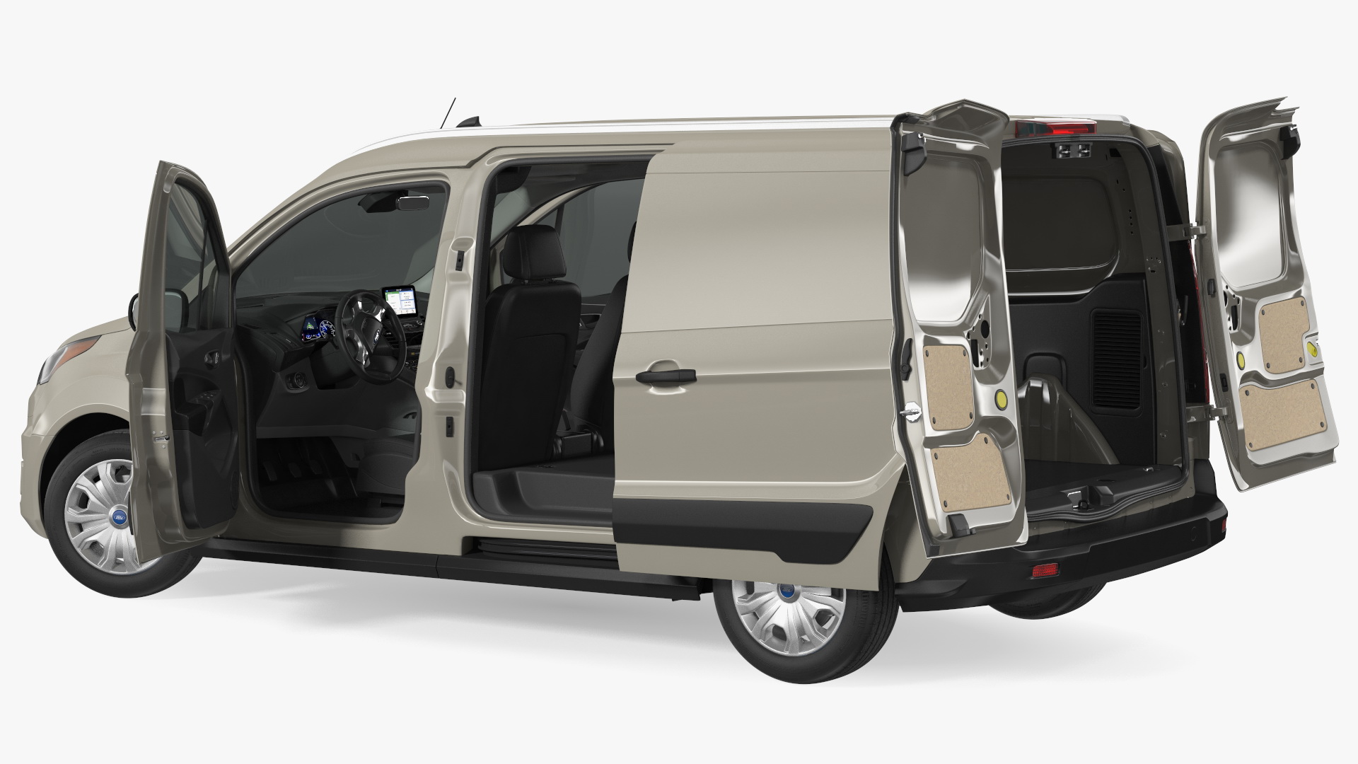 3D Ford Transit Connect Barn Doors Gray Rigged model