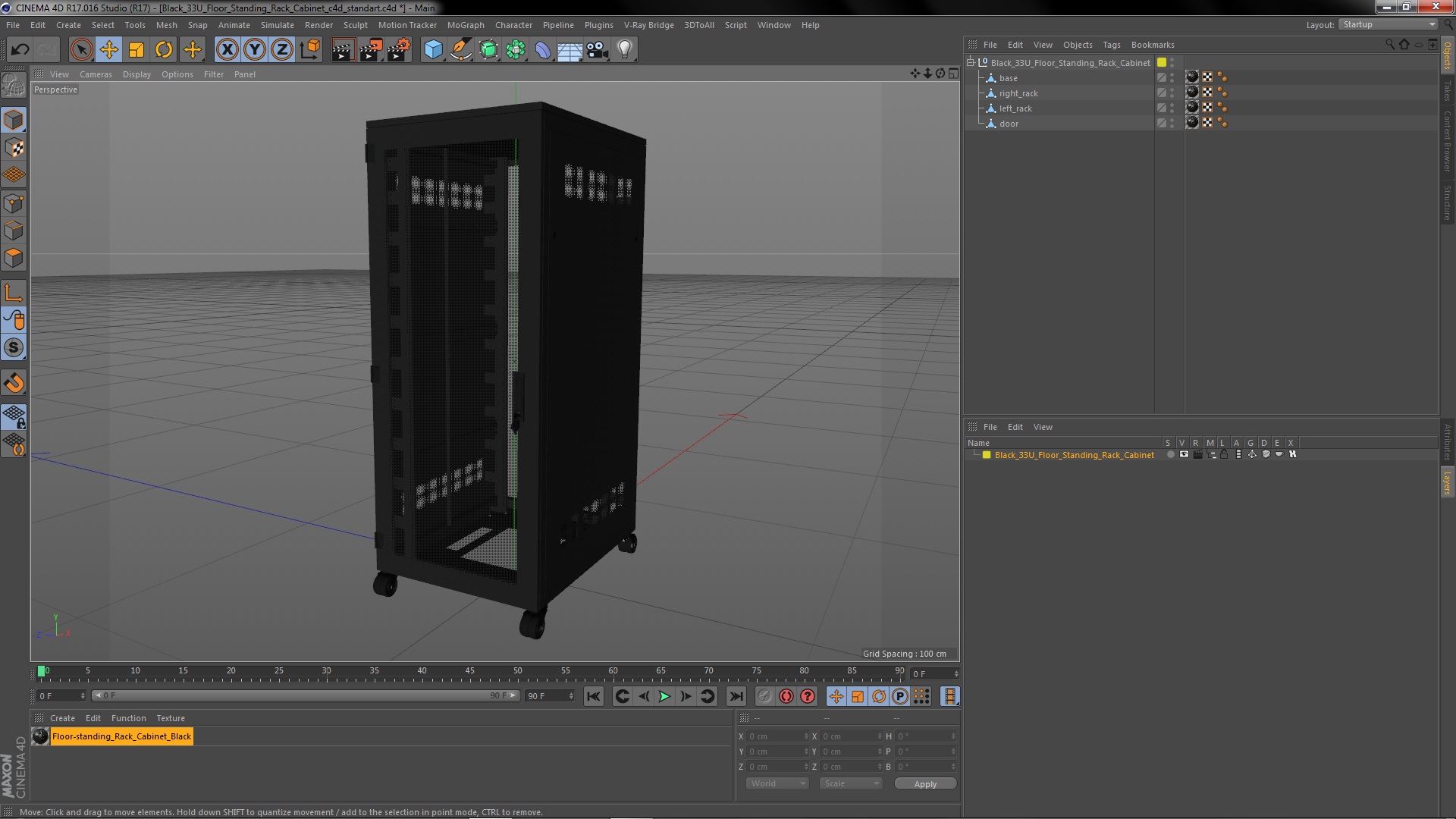 Black 33U Floor Standing Rack Cabinet 3D