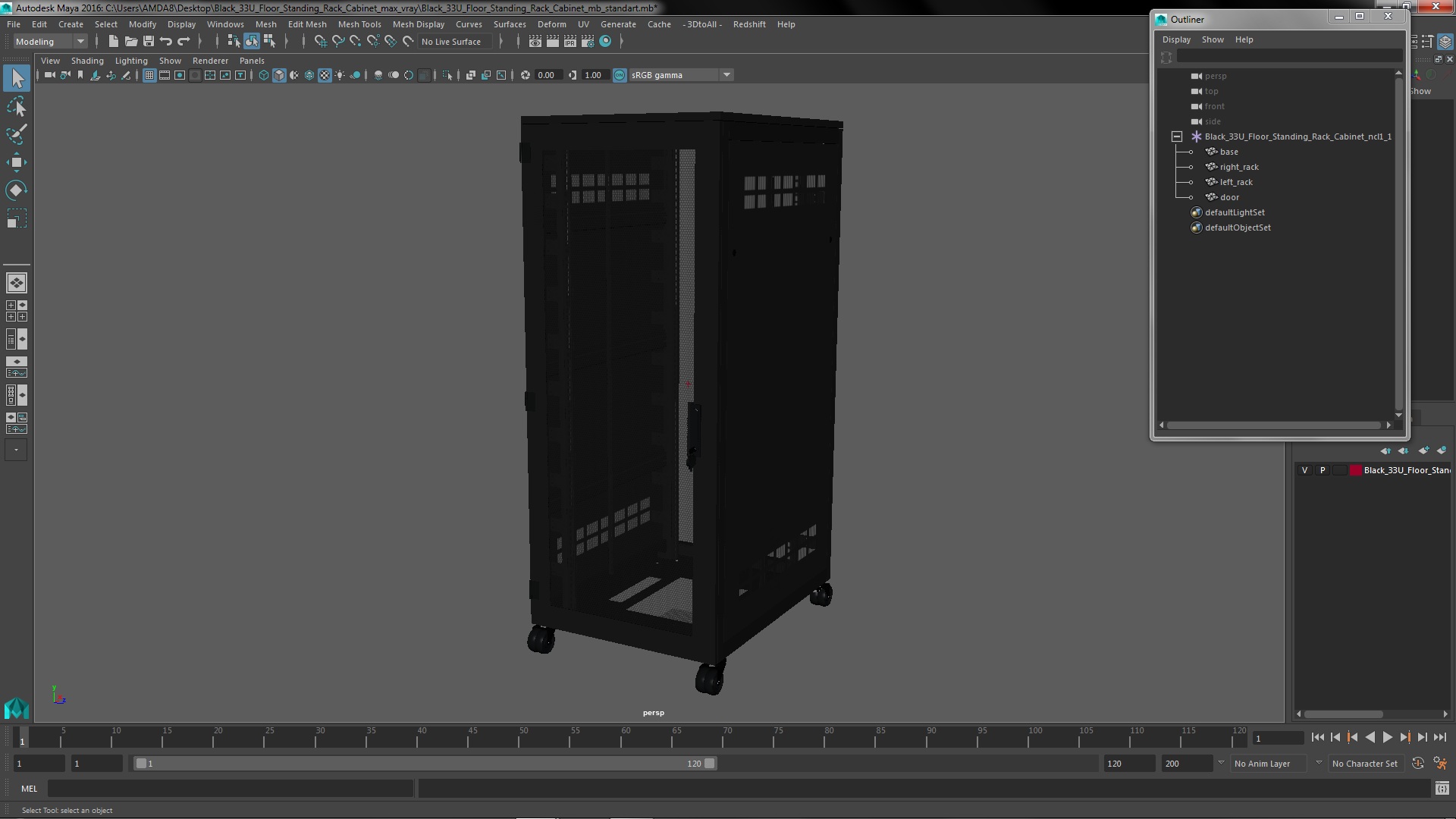 Black 33U Floor Standing Rack Cabinet 3D