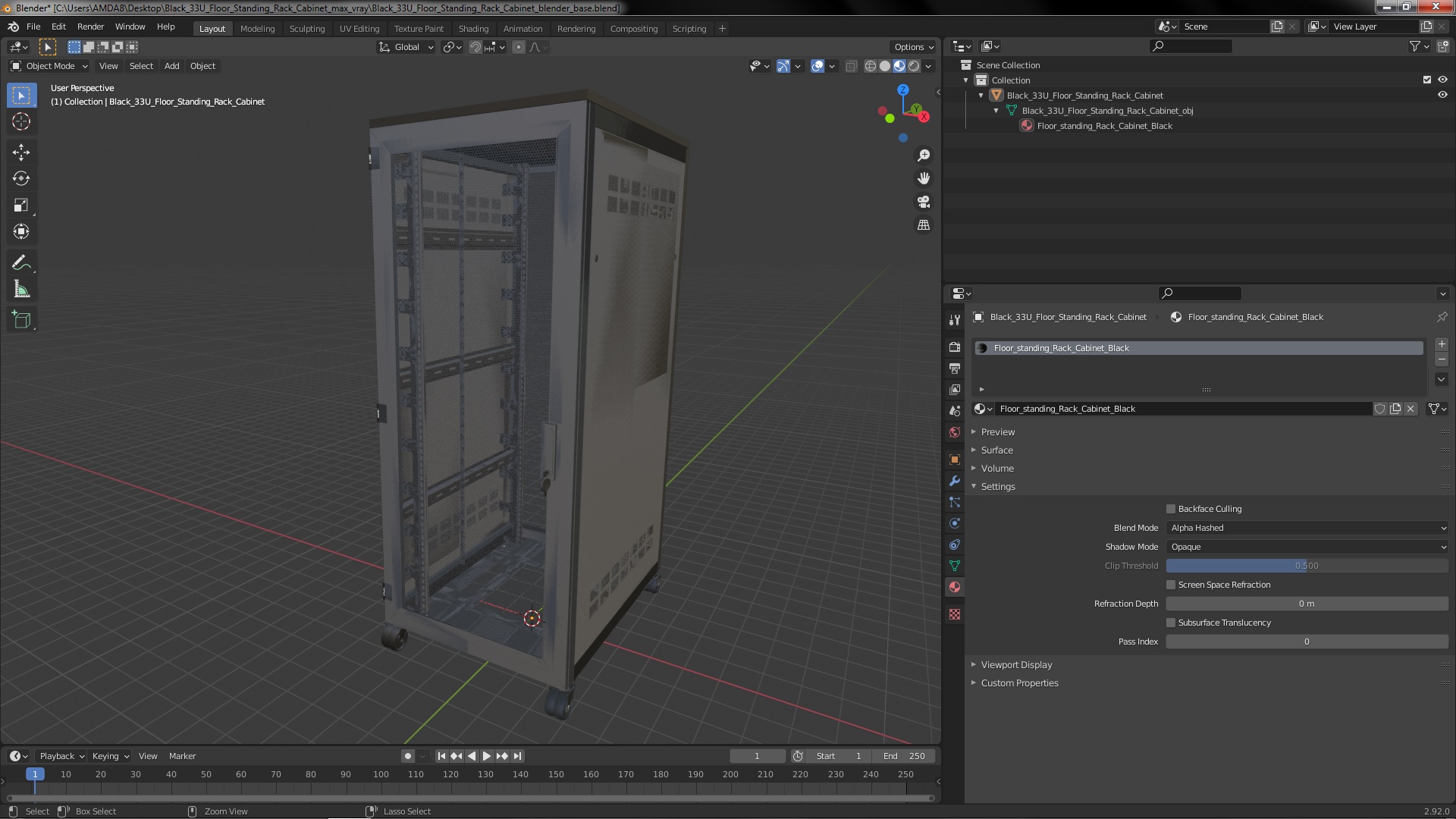 Black 33U Floor Standing Rack Cabinet 3D