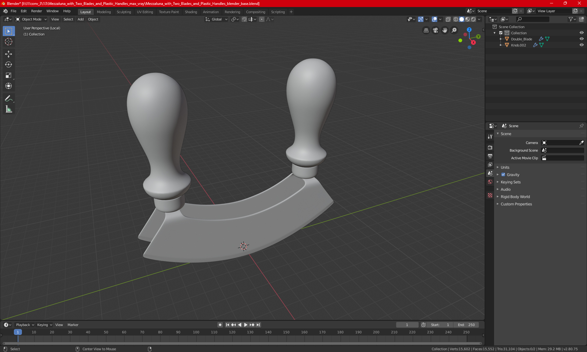 3D model Mezzaluna with Two Blades and Plastic Handles