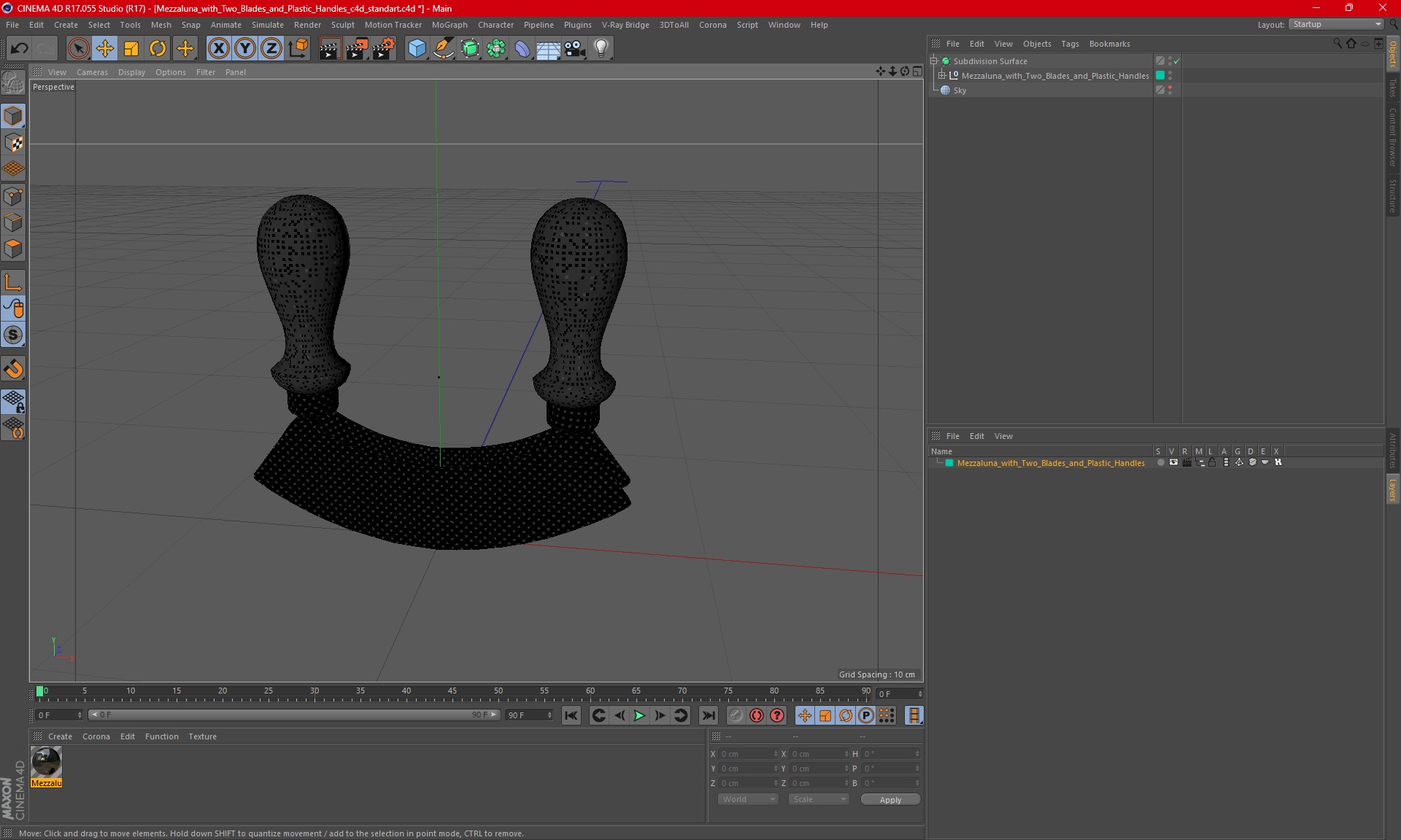 3D model Mezzaluna with Two Blades and Plastic Handles