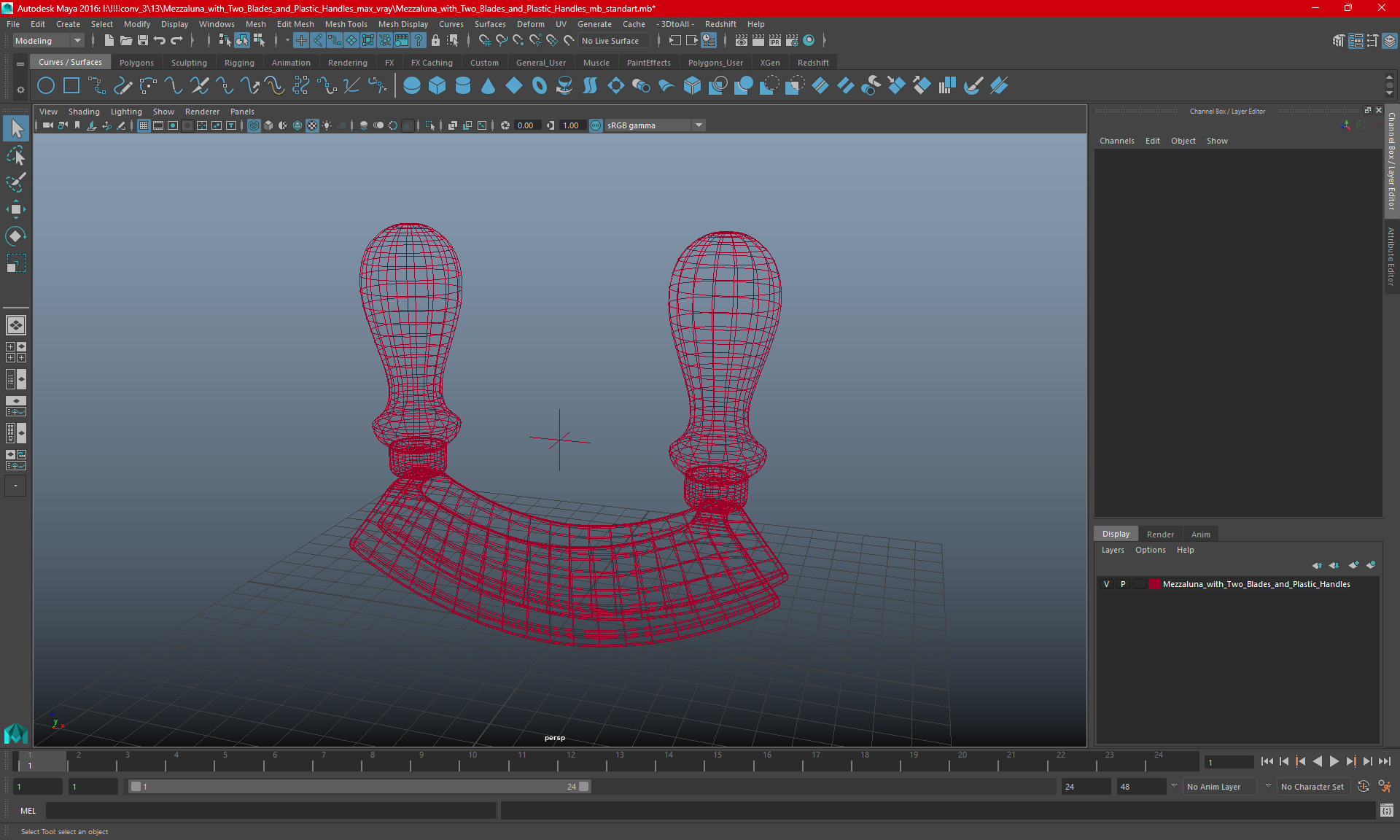 3D model Mezzaluna with Two Blades and Plastic Handles