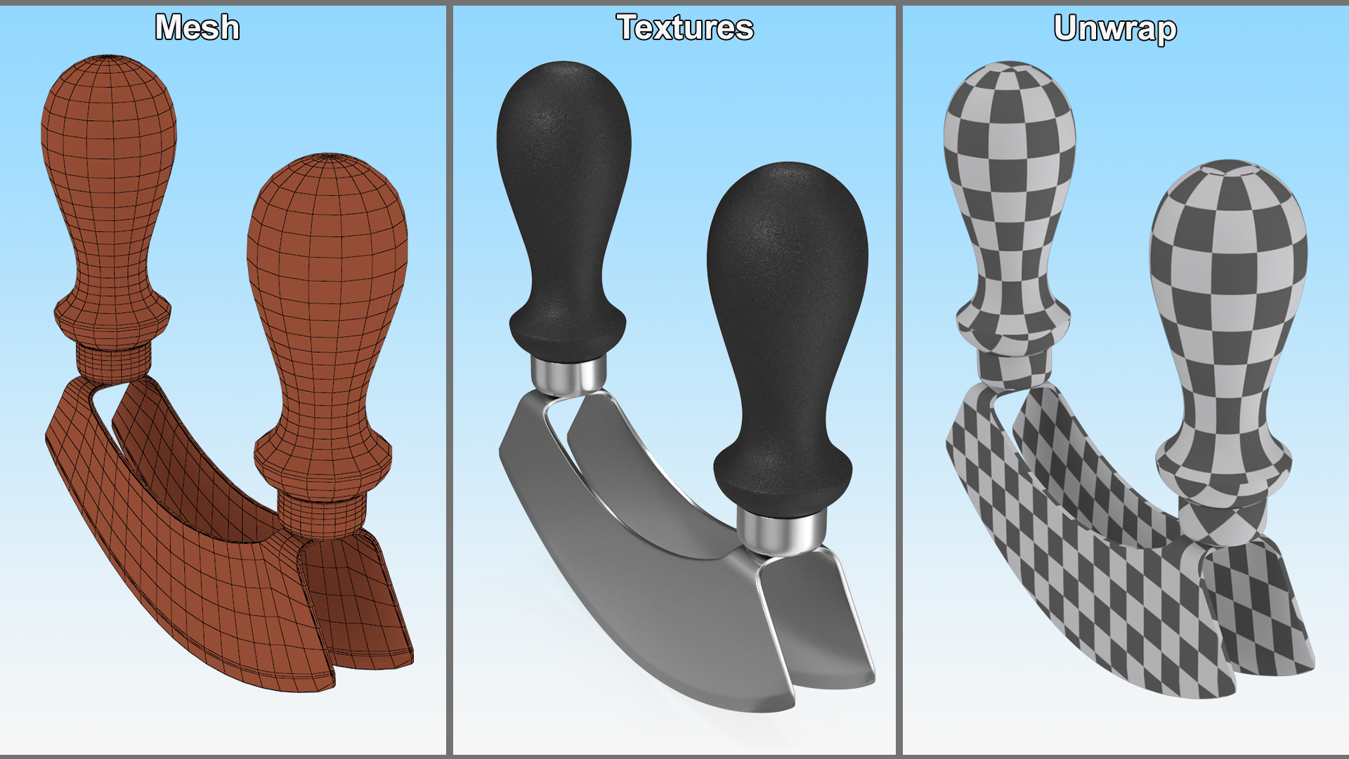 3D model Mezzaluna with Two Blades and Plastic Handles