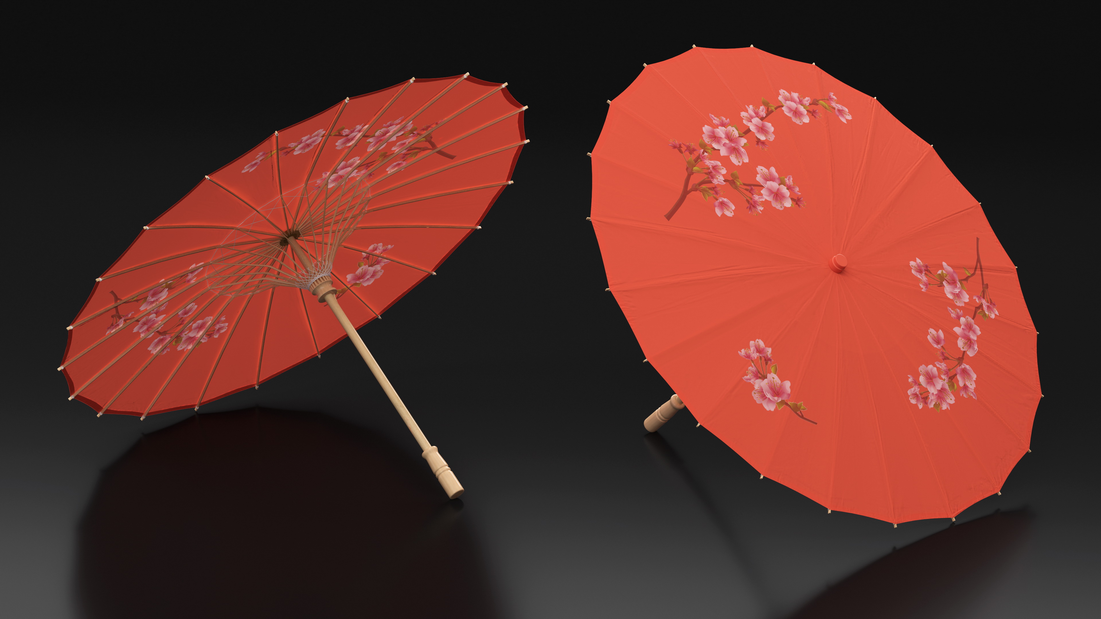 3D model Chinese Umbrella Red Open