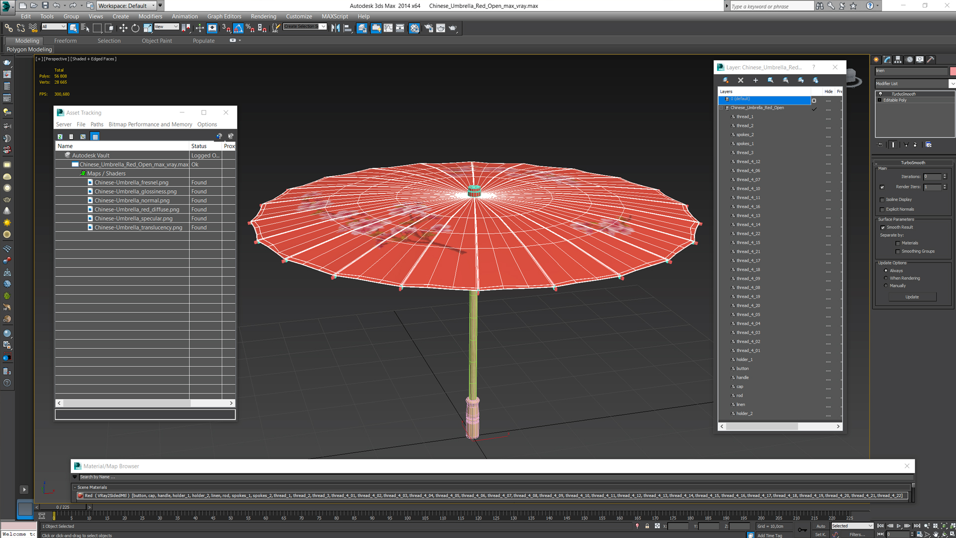 3D model Chinese Umbrella Red Open