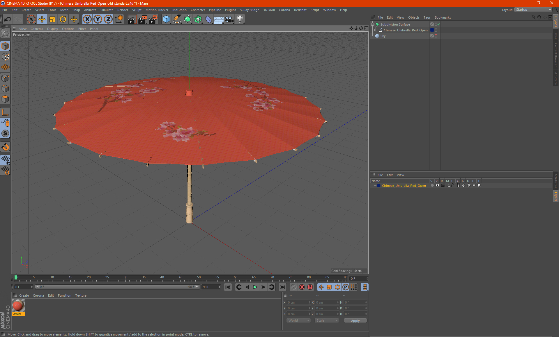 3D model Chinese Umbrella Red Open