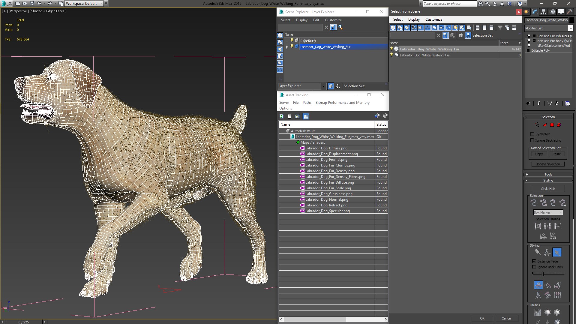 3D model Labrador Dog White Walking Fur