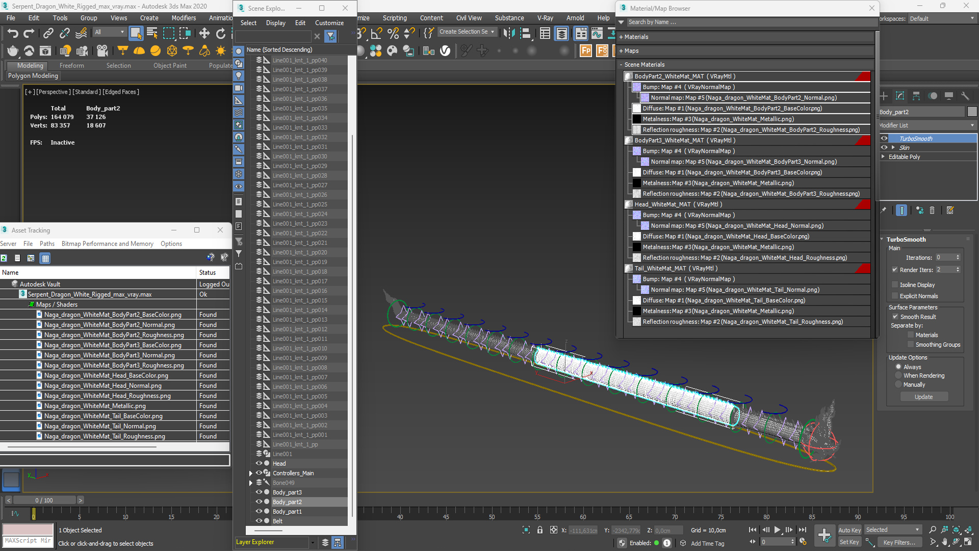 3D Serpent Dragon White Rigged for Maya