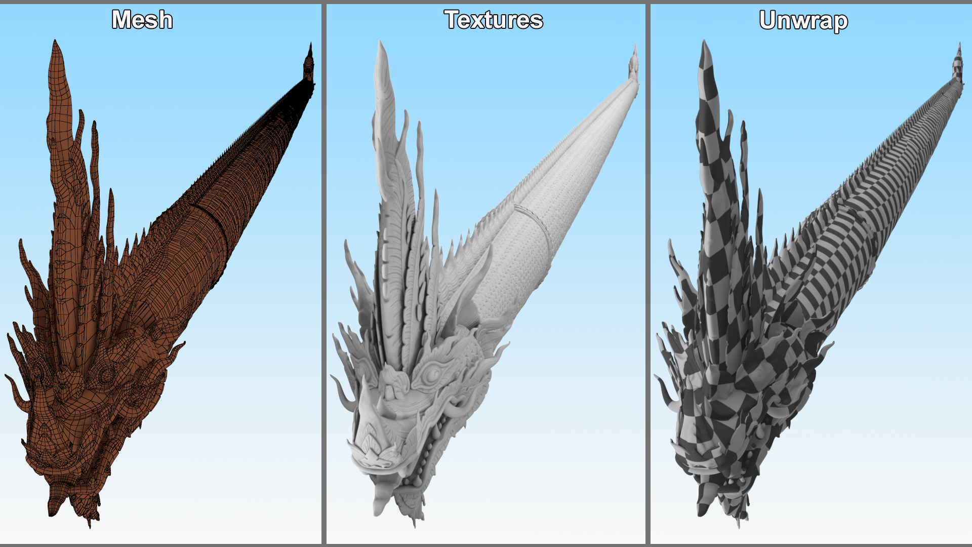 3D Serpent Dragon White Rigged for Maya