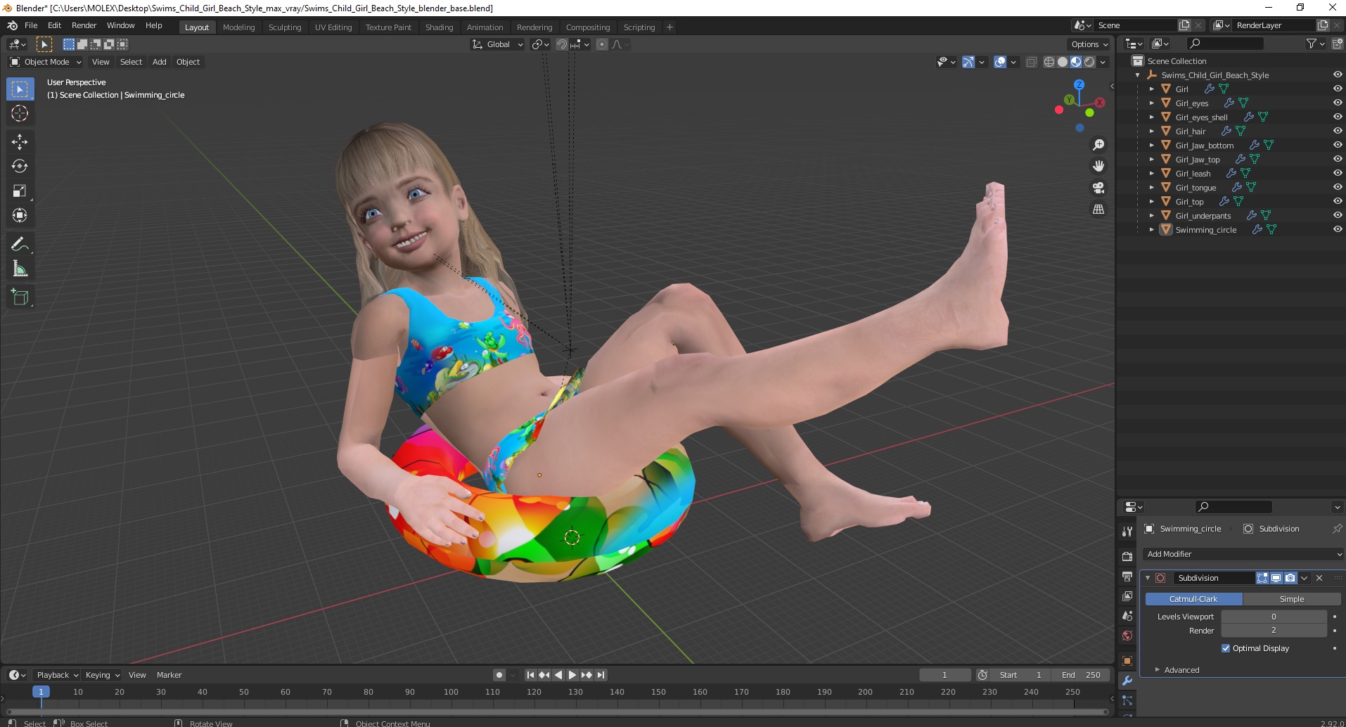3D Swims Child Girl Beach Style model
