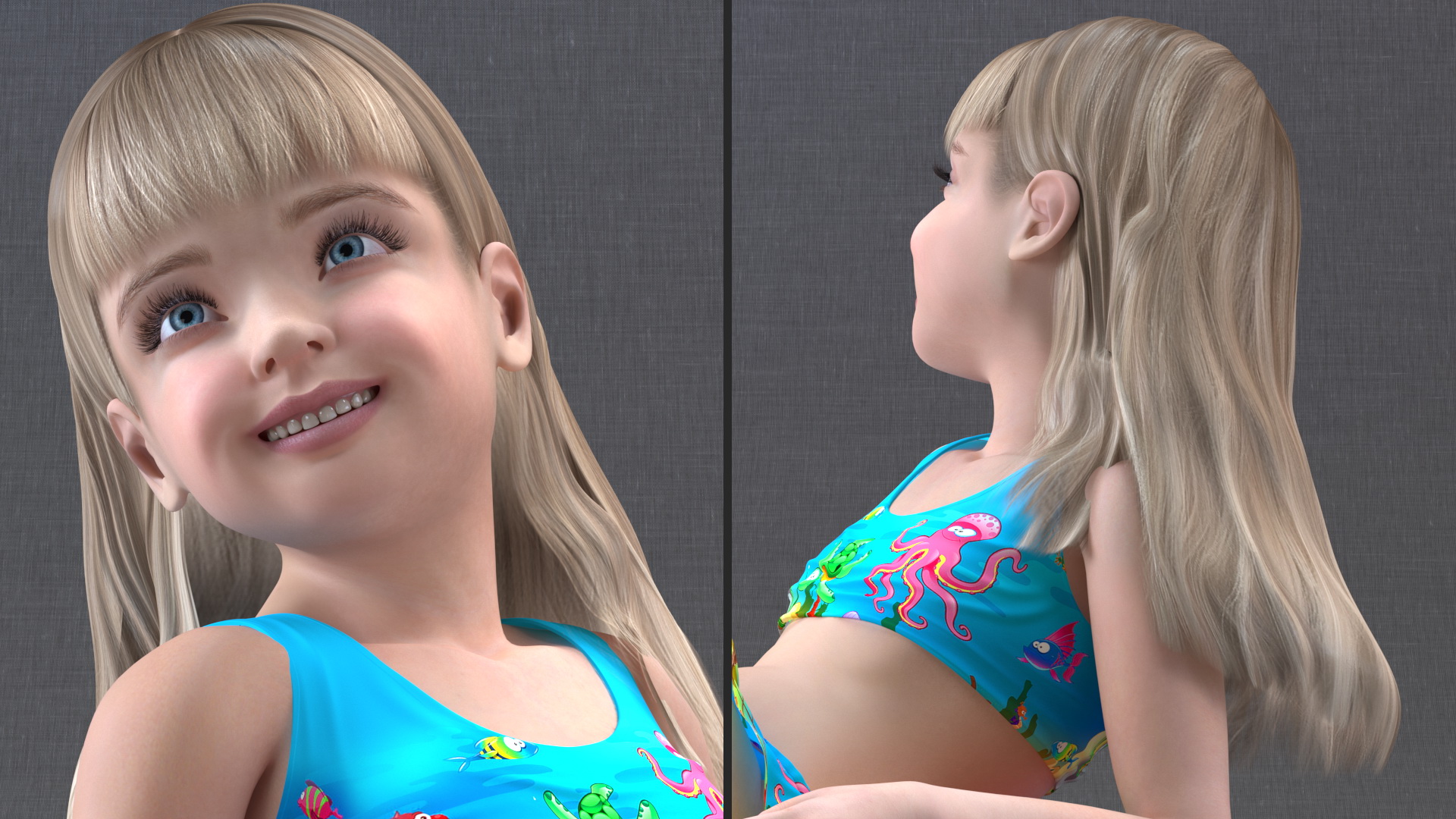 3D Swims Child Girl Beach Style model