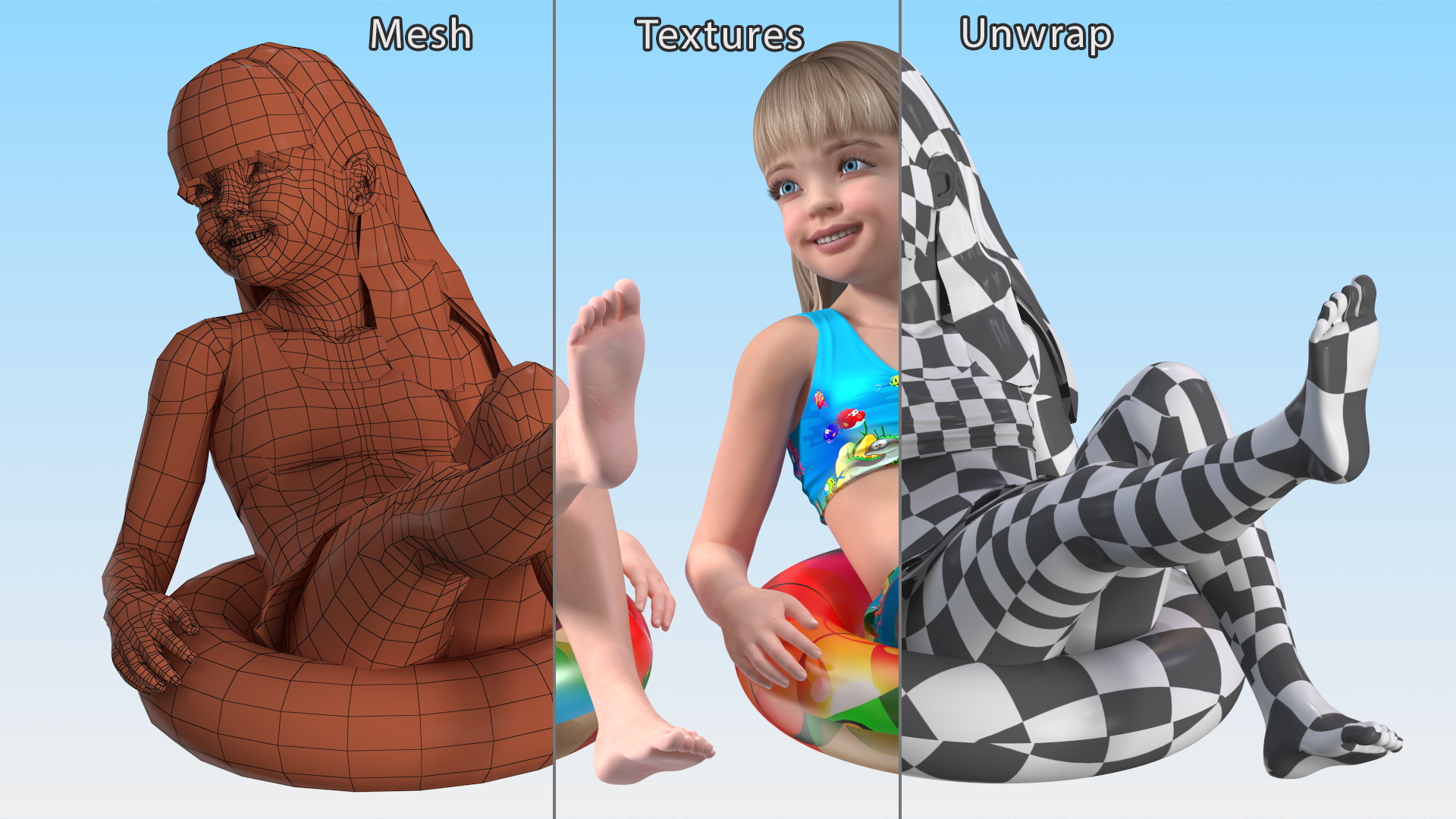3D Swims Child Girl Beach Style model