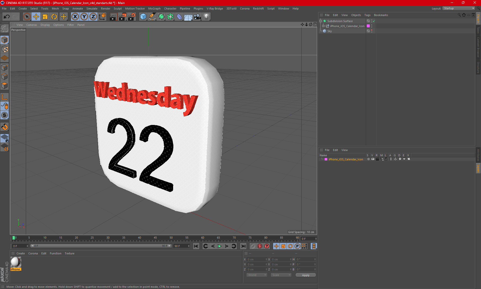 iPhone iOS Calendar Icon 3D model