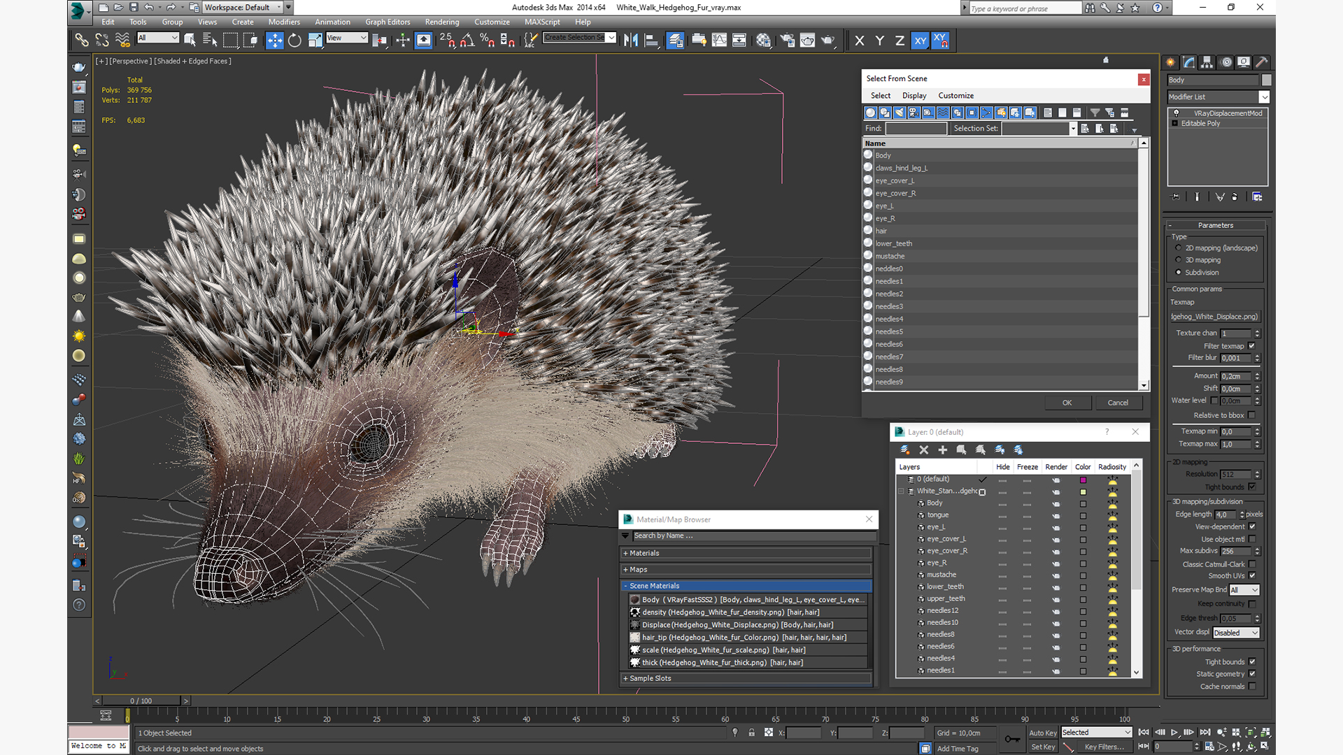 3D White Walk Hedgehog Fur model