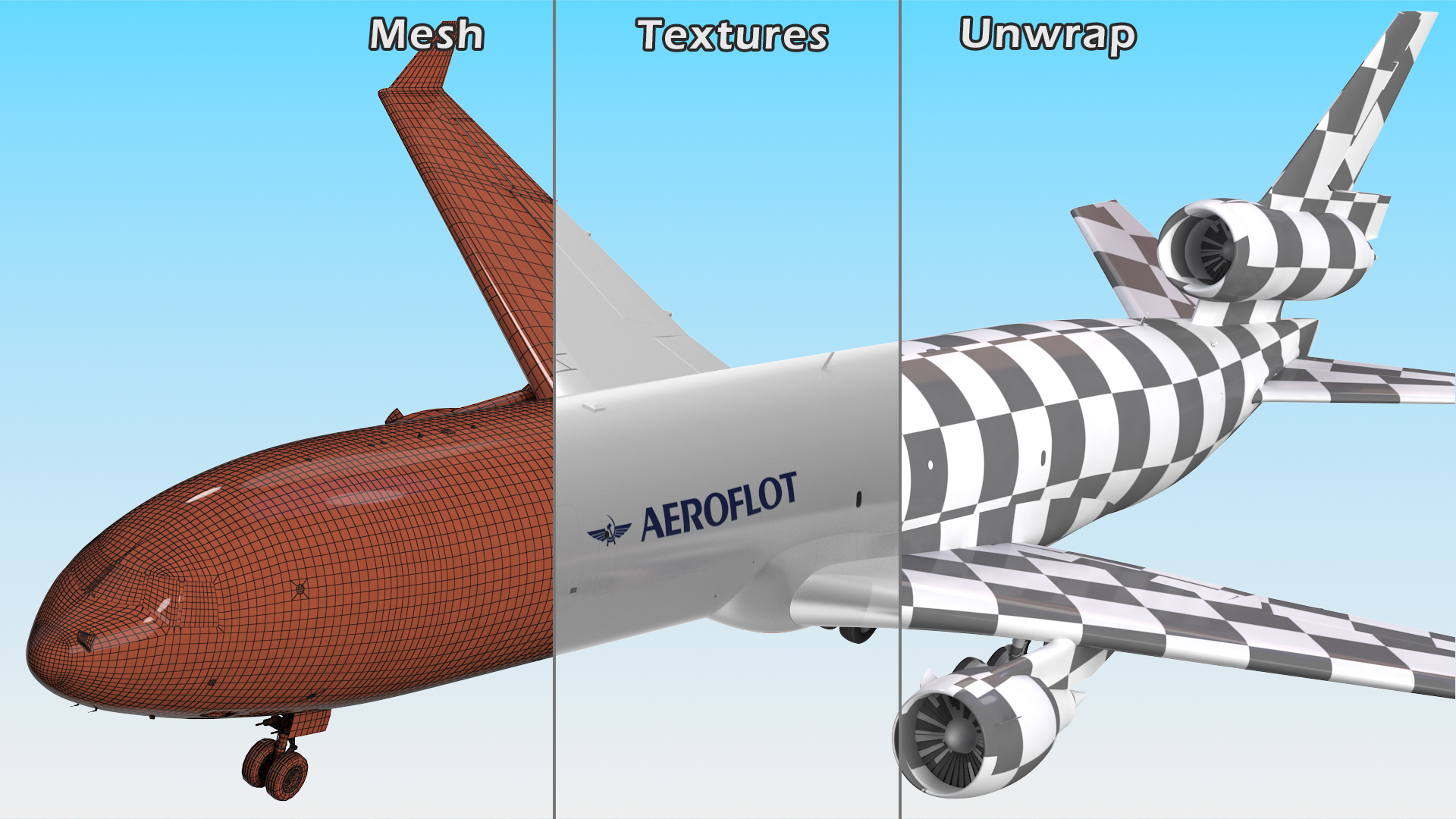 3D model McDonnell Douglas MD11 Tri Jet Airliner Aeroflot Rigged