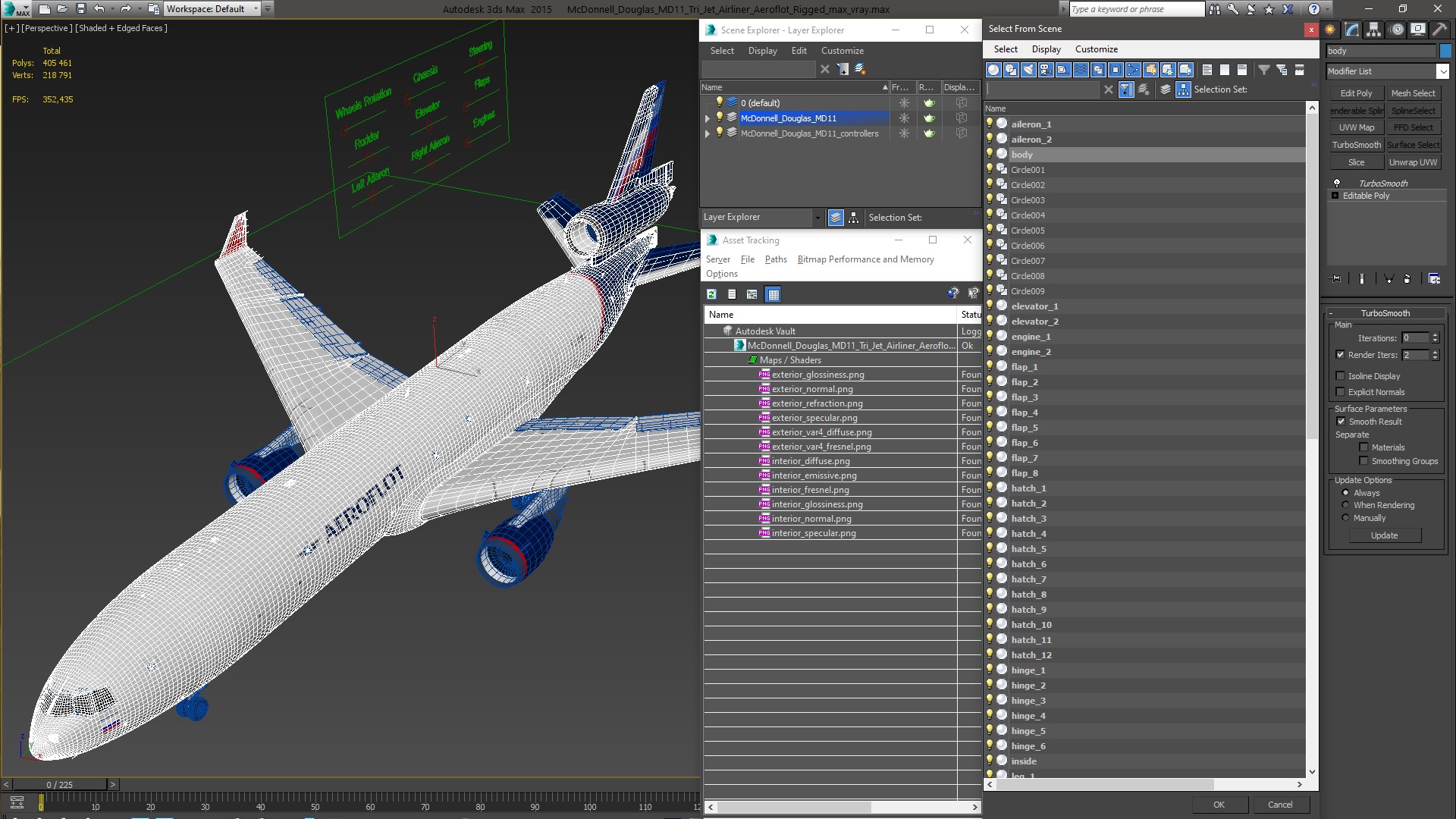 3D model McDonnell Douglas MD11 Tri Jet Airliner Aeroflot Rigged