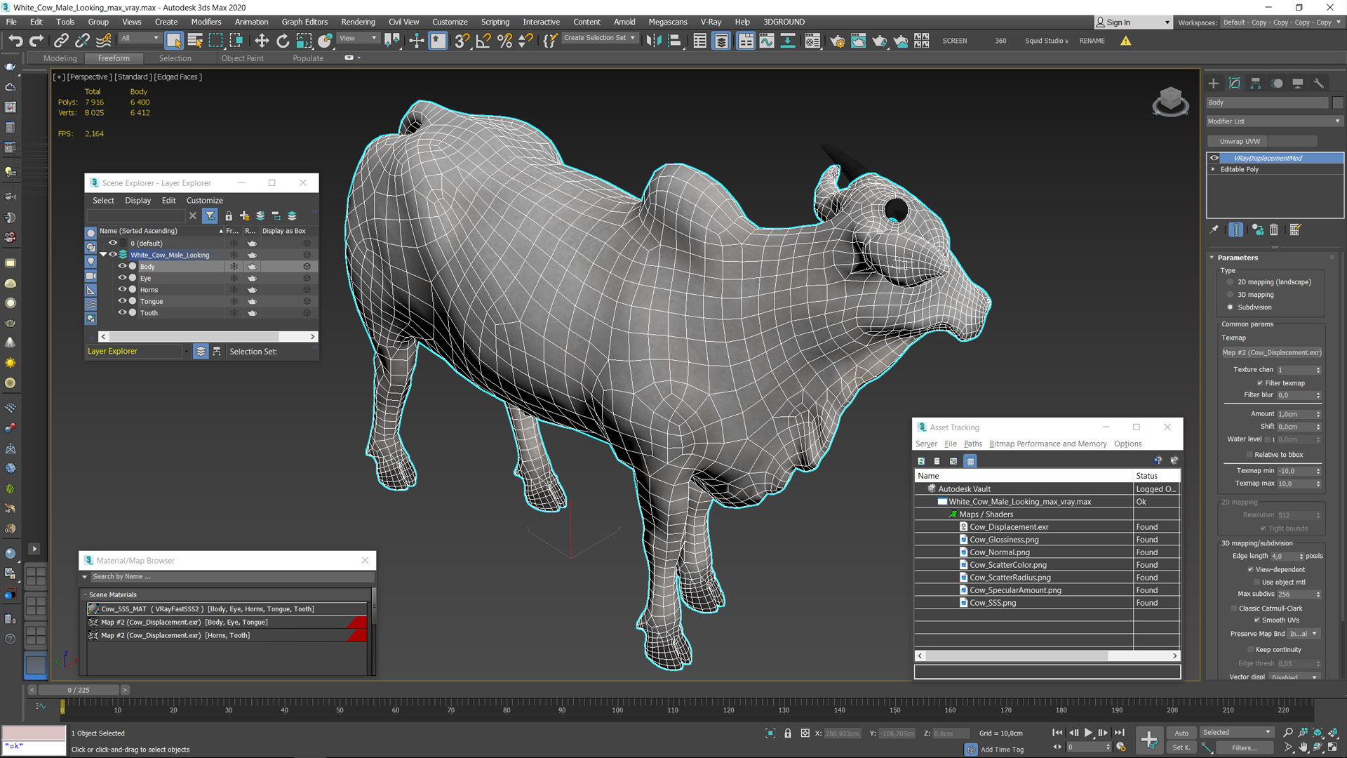 White Cow Male Looking 3D