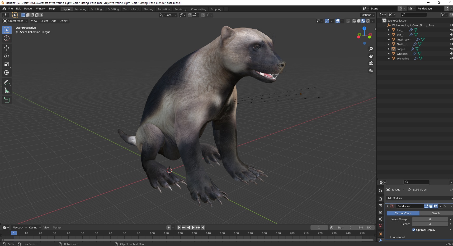 Wolverine Light Color Sitting Pose 3D model