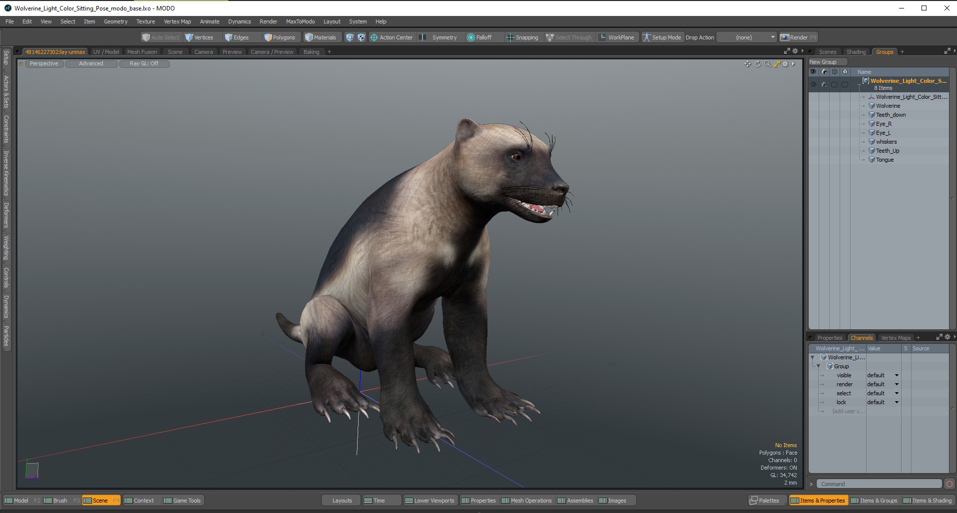 Wolverine Light Color Sitting Pose 3D model