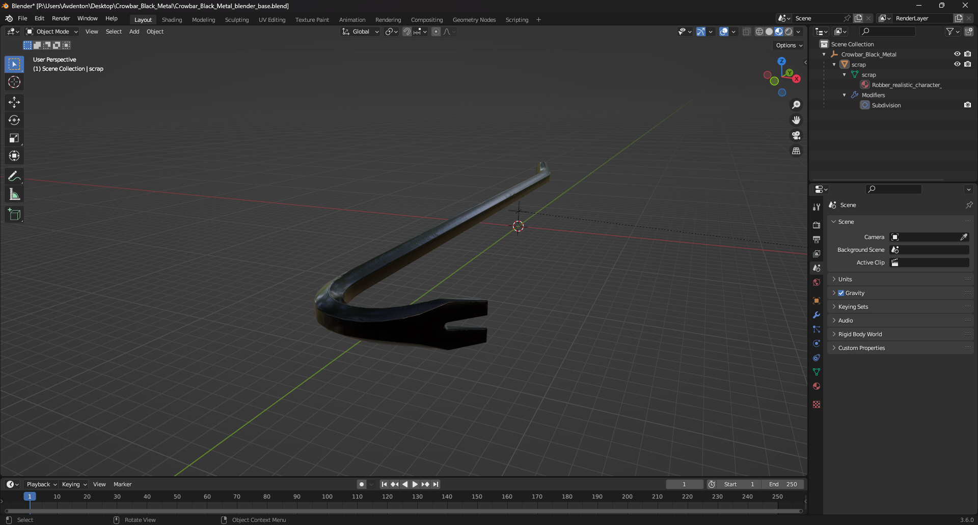 Crowbar Black Metal 3D model