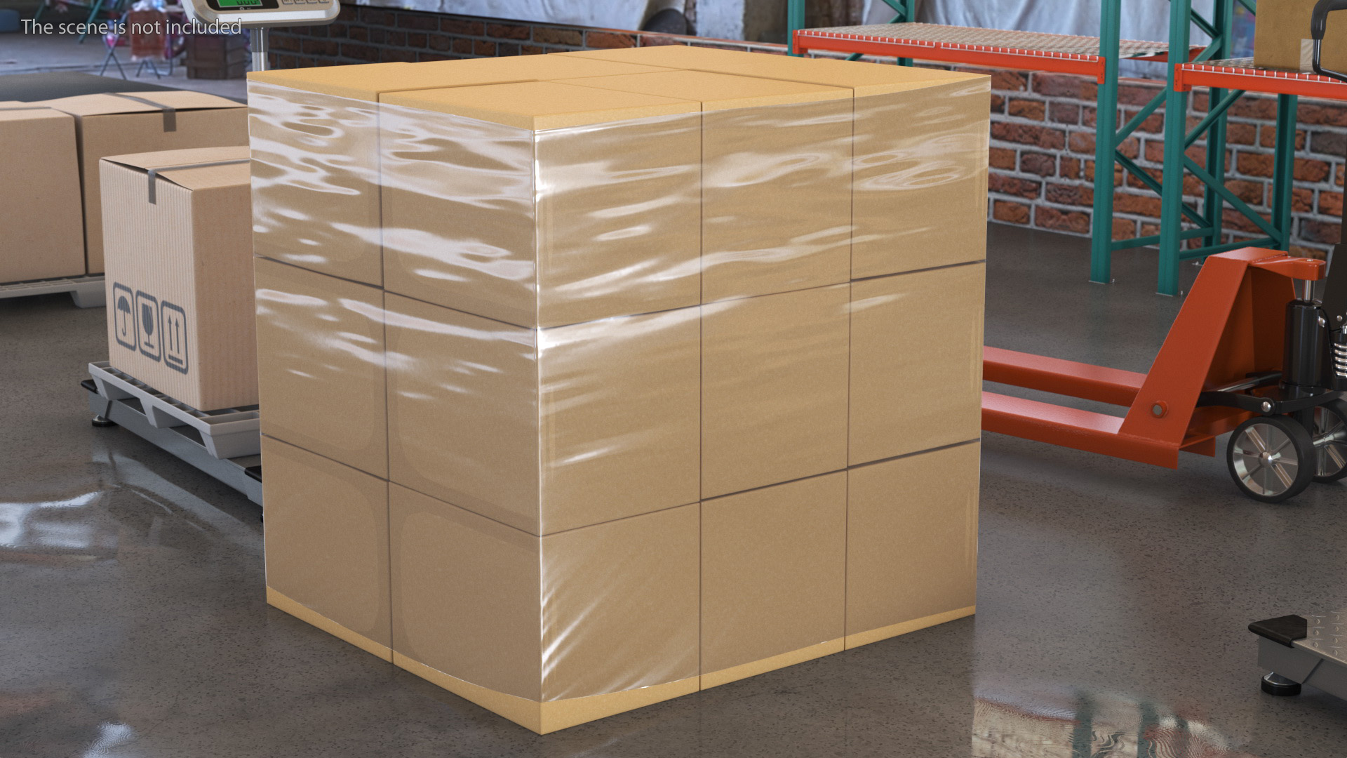 3D Carton Boxes Wrapped in Stretch Film