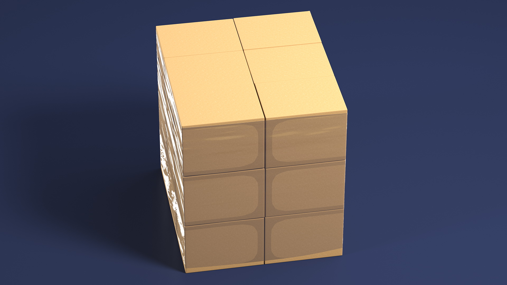 3D Carton Boxes Wrapped in Stretch Film