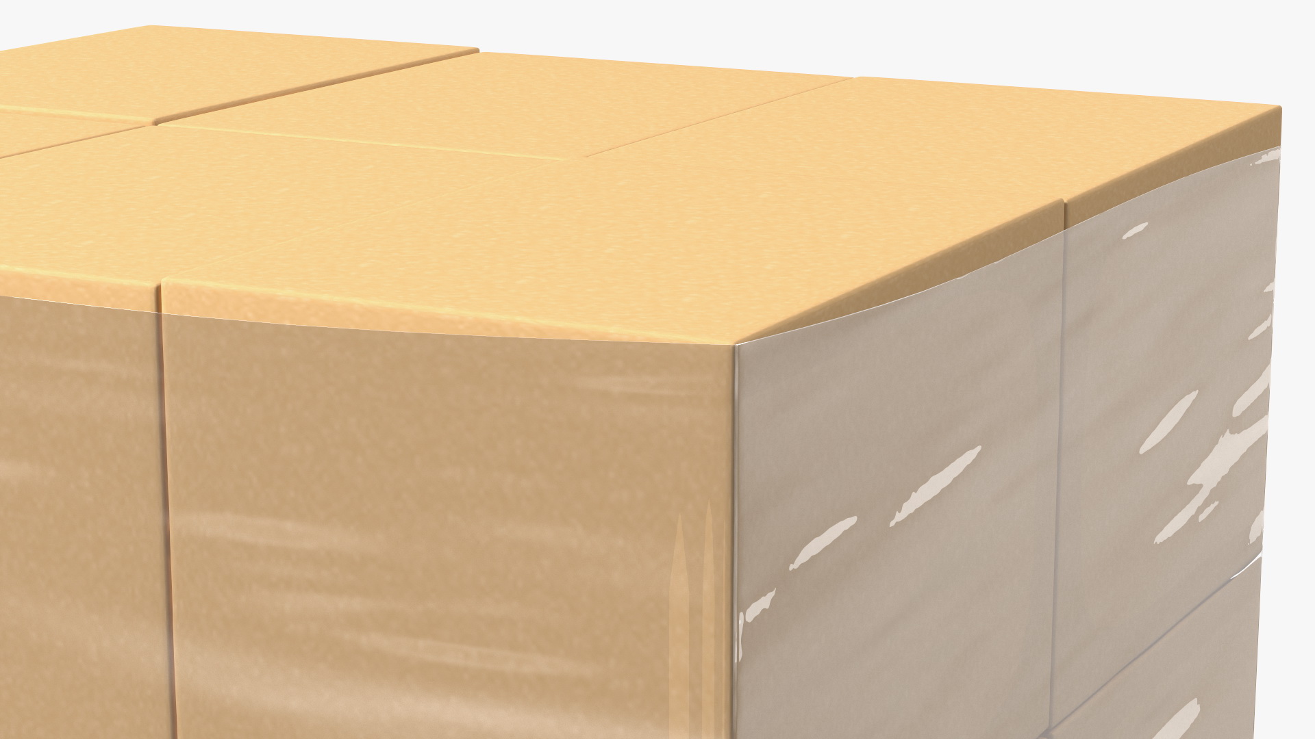 3D Carton Boxes Wrapped in Stretch Film