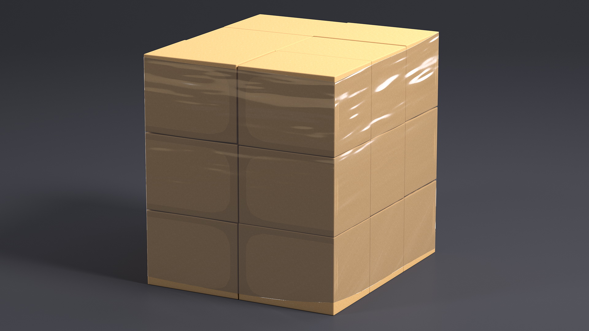 3D Carton Boxes Wrapped in Stretch Film