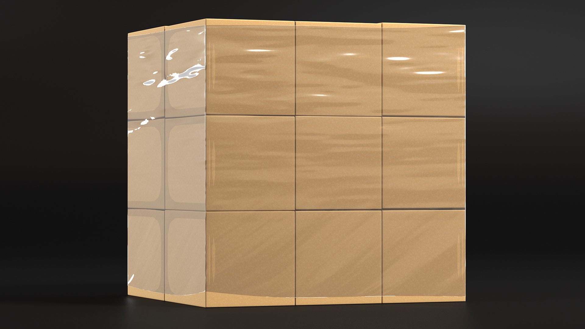 3D Carton Boxes Wrapped in Stretch Film