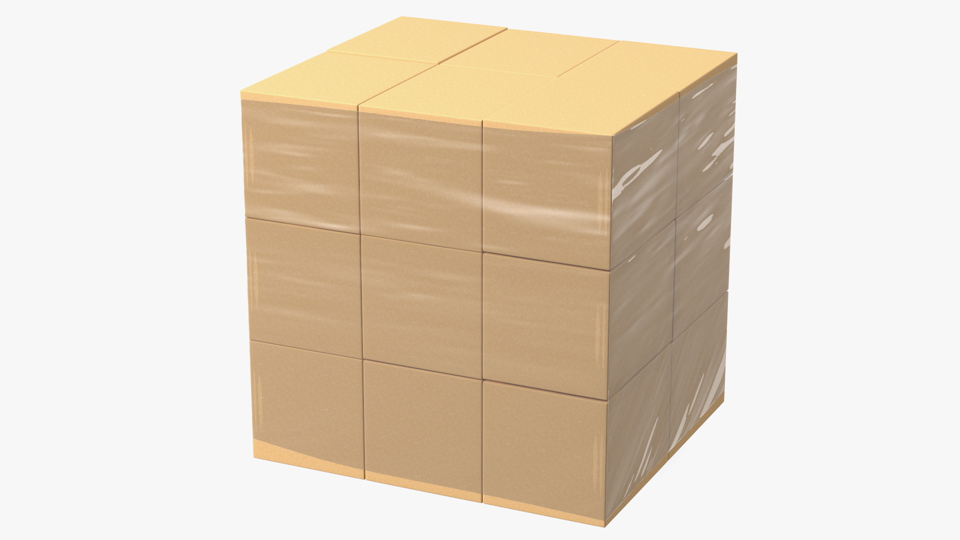 3D Carton Boxes Wrapped in Stretch Film