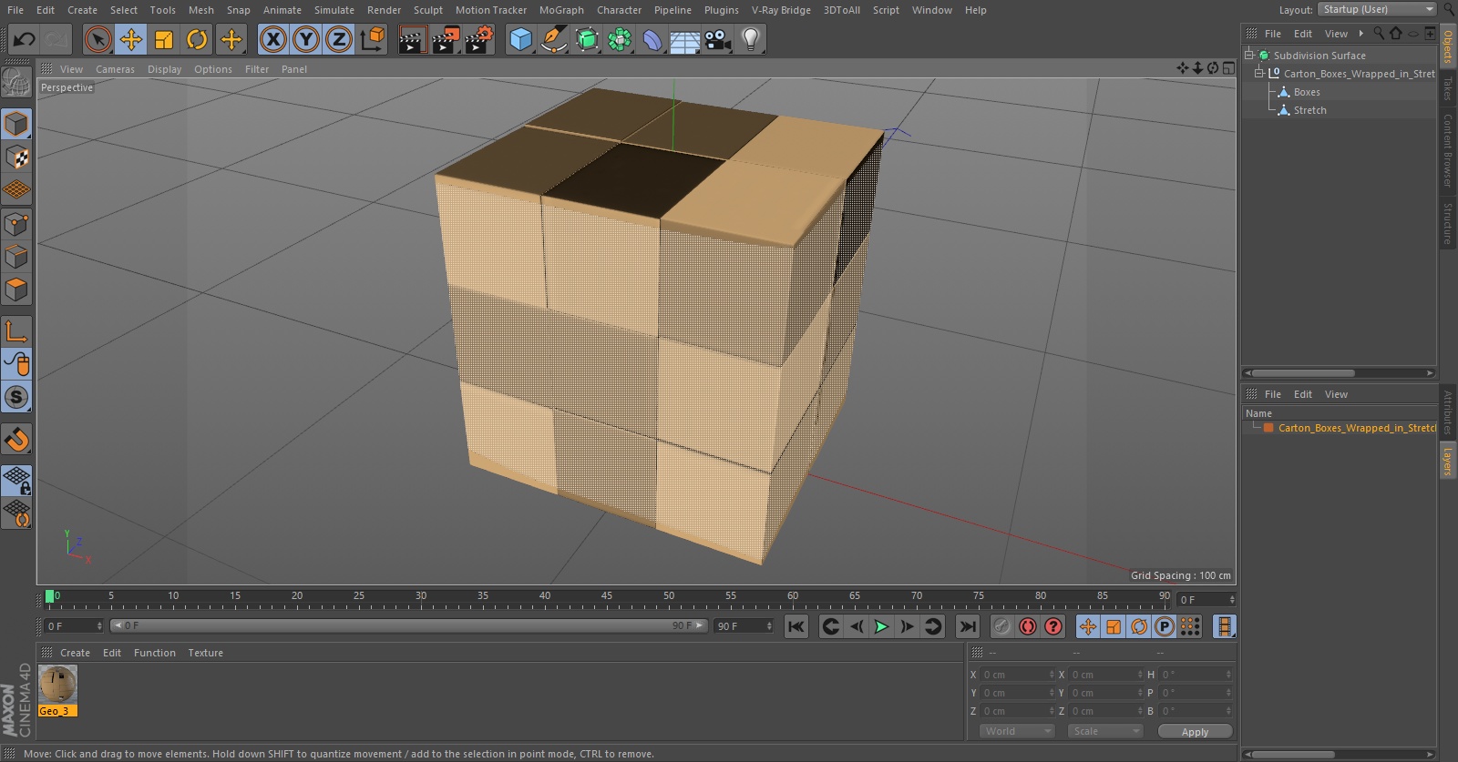 3D Carton Boxes Wrapped in Stretch Film