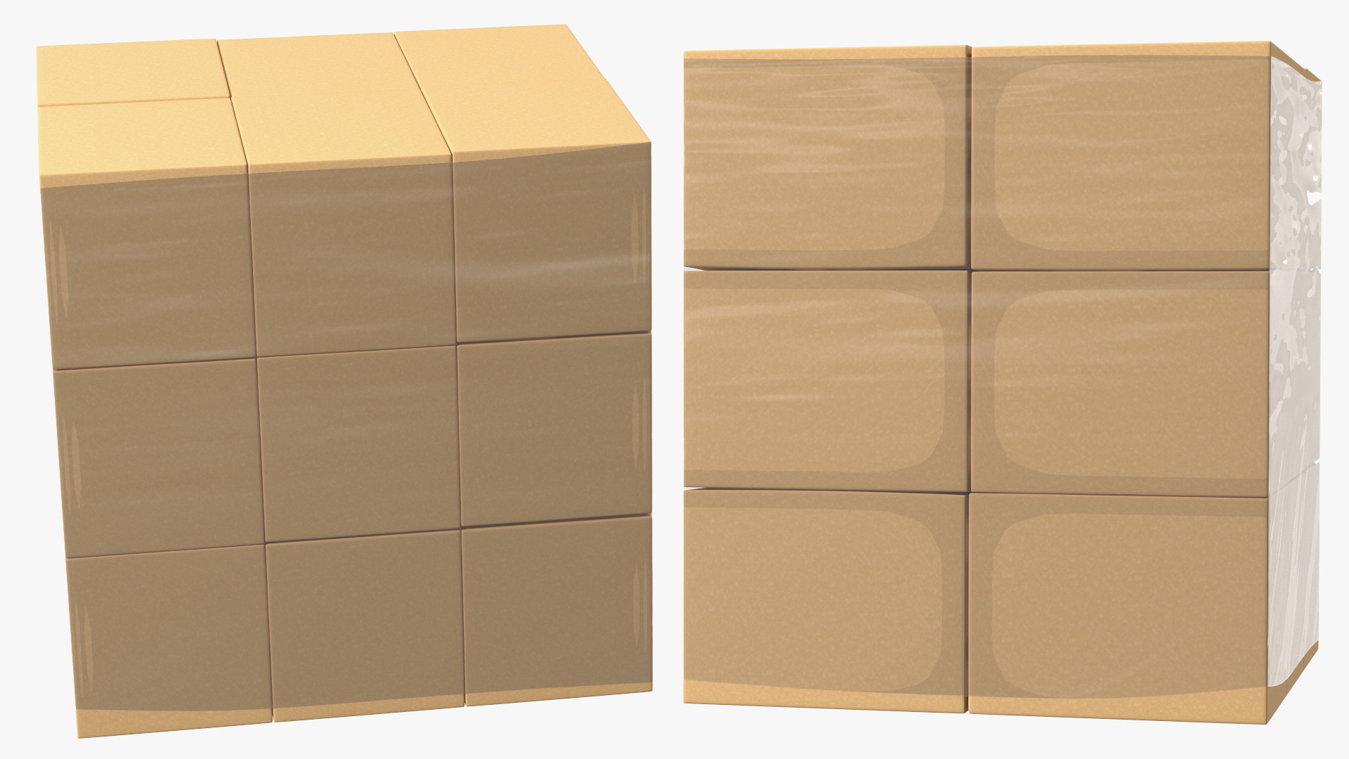 3D Carton Boxes Wrapped in Stretch Film